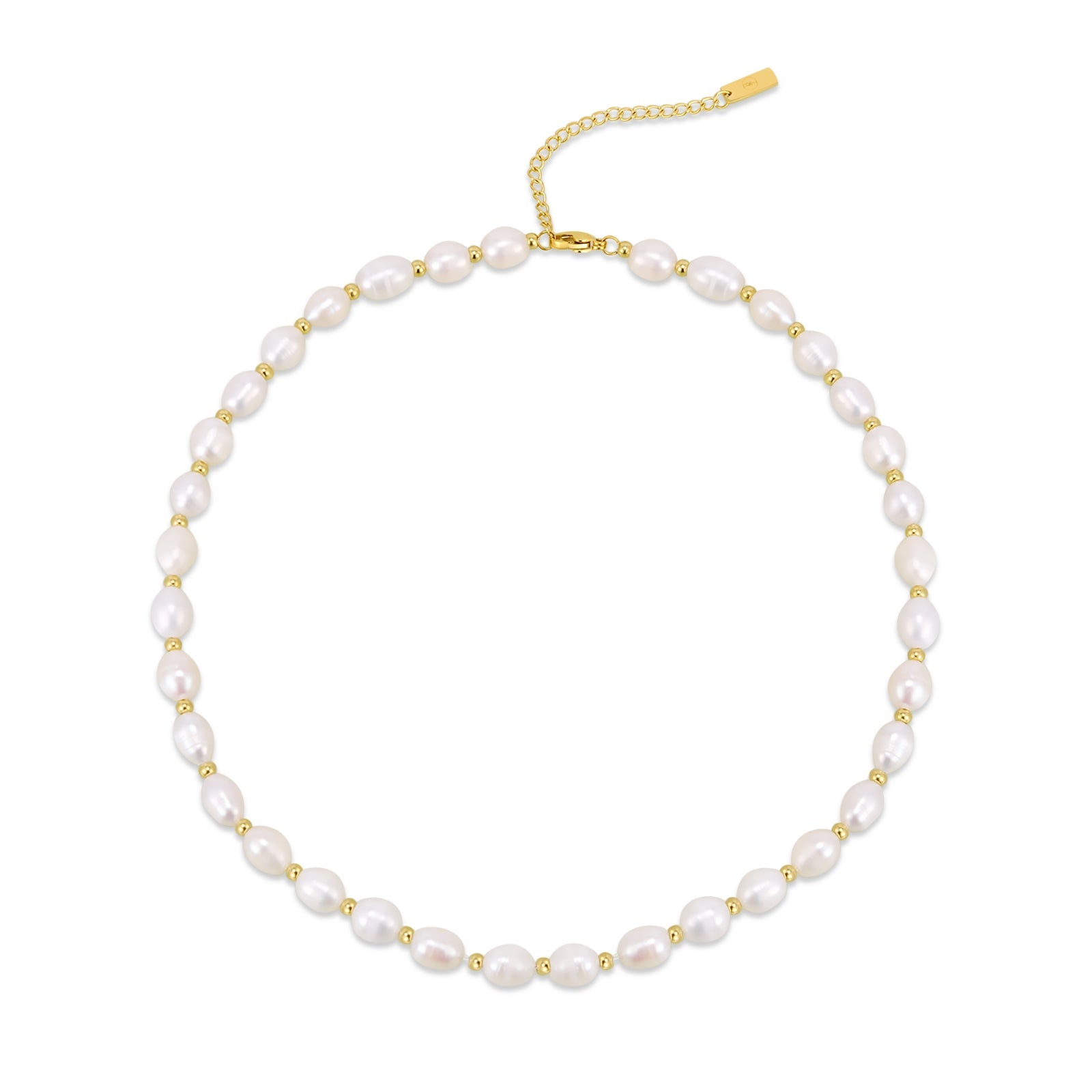 PT801G B.Tiff Gold Beads Interlaced Pearl Necklace - PBNJ FASHIONS