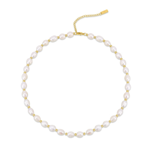 PT801G B.Tiff Gold Beads Interlaced Pearl Necklace - PBNJ FASHIONS