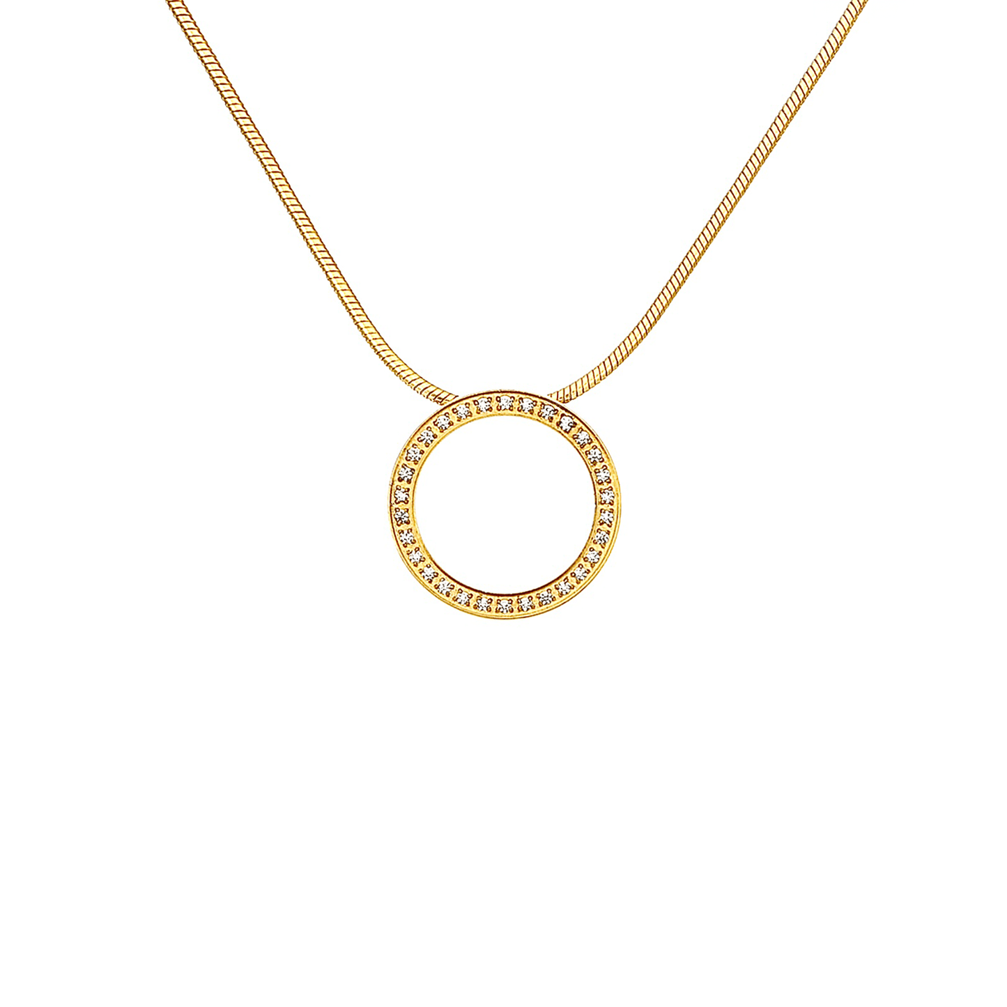 PT800GW B.Tiff White Enamel Gold Pavé 30 - Stone Halo Pendant - PBNJ FASHIONS