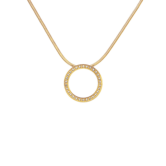 PT800GW B.Tiff White Enamel Gold Pavé 30 - Stone Halo Pendant - PBNJ FASHIONS