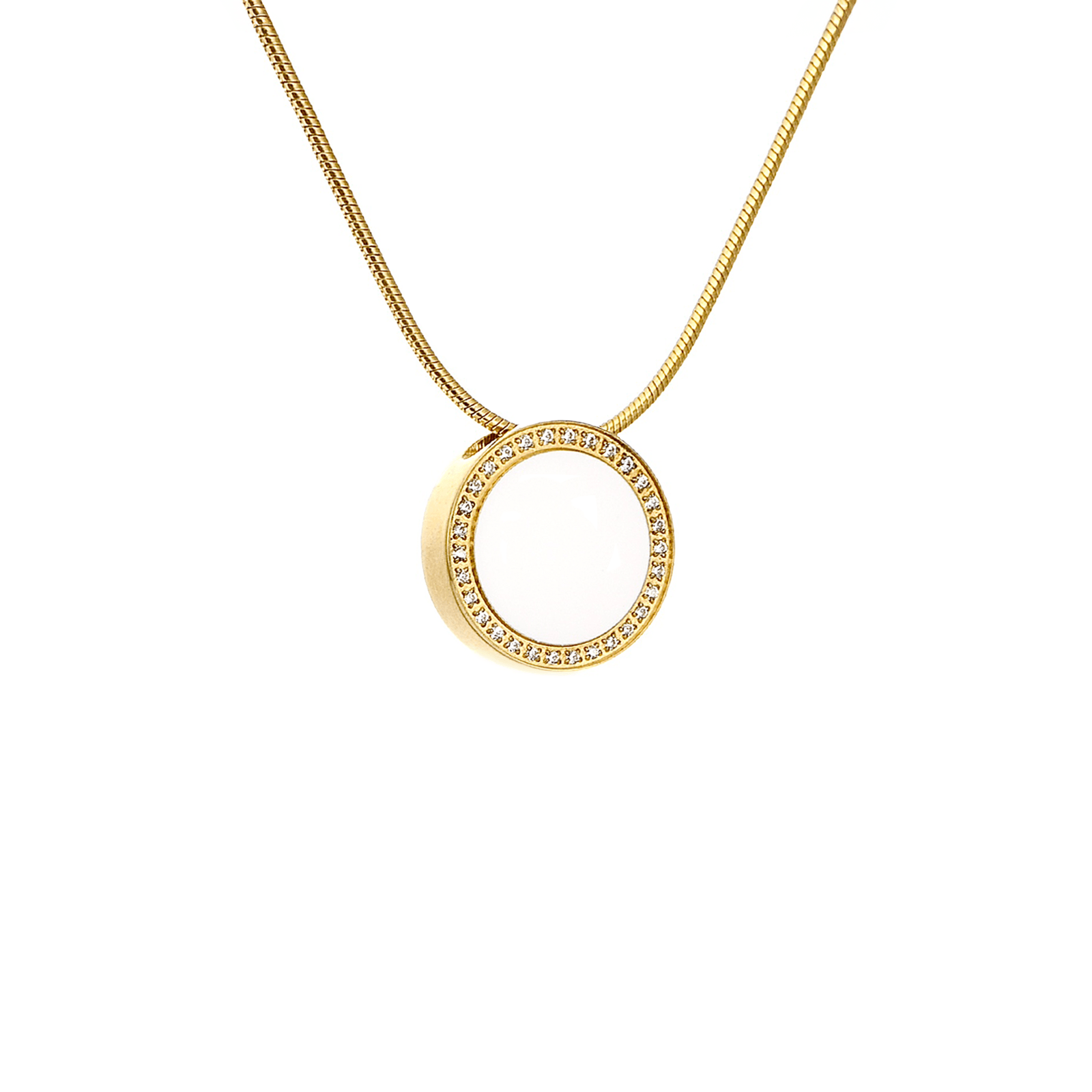 PT800GW B.Tiff White Enamel Gold Pavé 30 - Stone Halo Pendant - PBNJ FASHIONS