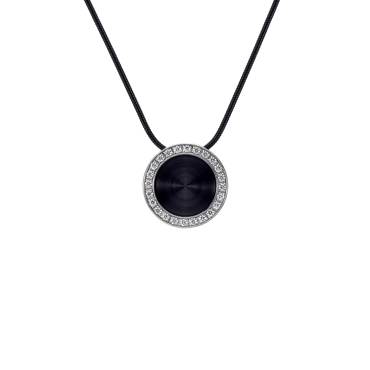 PT800WB B.Tiff Black Enamel Pavé 30 - Stone Halo Pendant - PBNJ FASHIONS