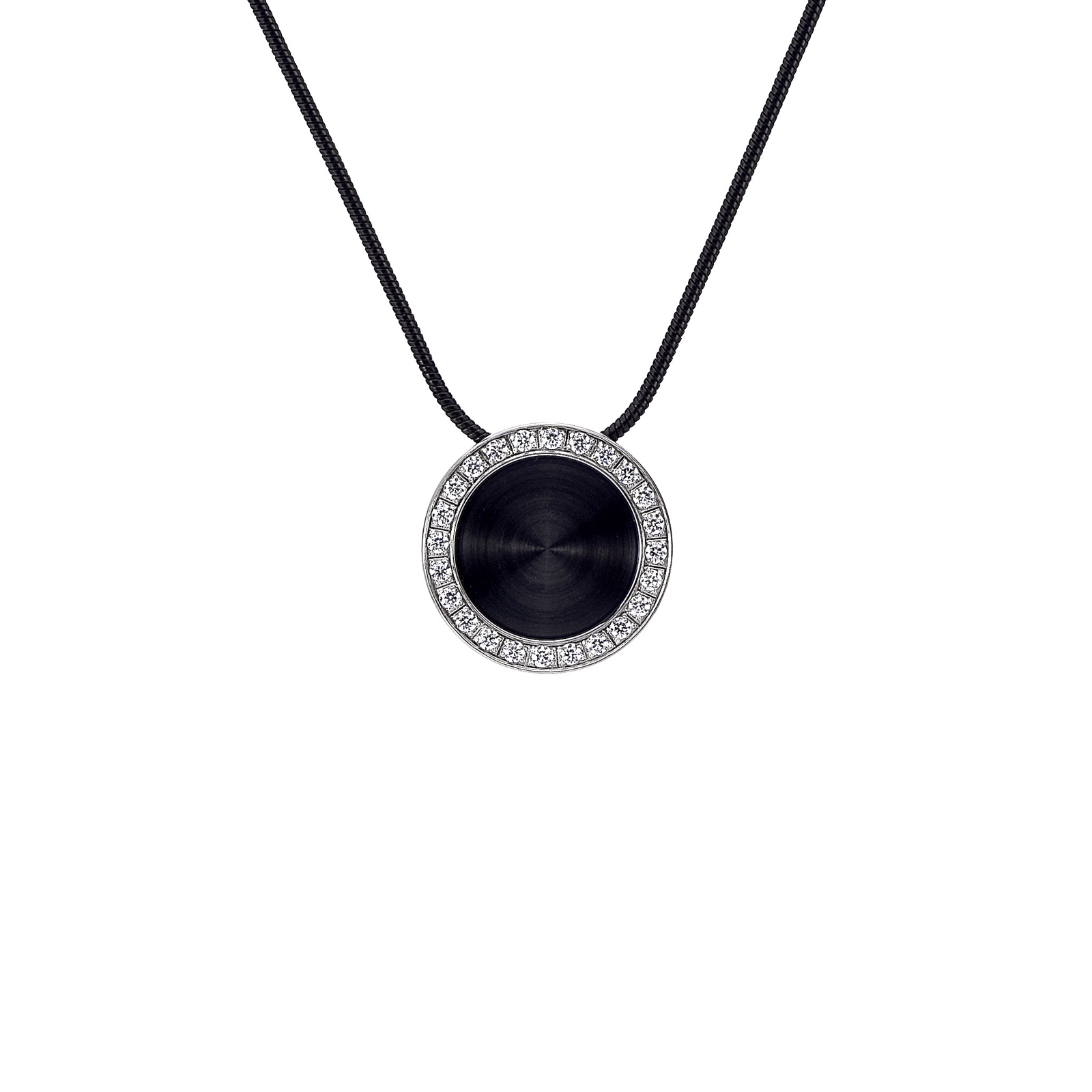 PT800WB B.Tiff Black Enamel Pavé 30 - Stone Halo Pendant - PBNJ FASHIONS