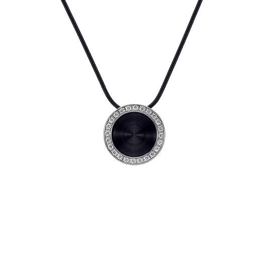 PT800WB B.Tiff Black Enamel Pavé 30 - Stone Halo Pendant - PBNJ FASHIONS