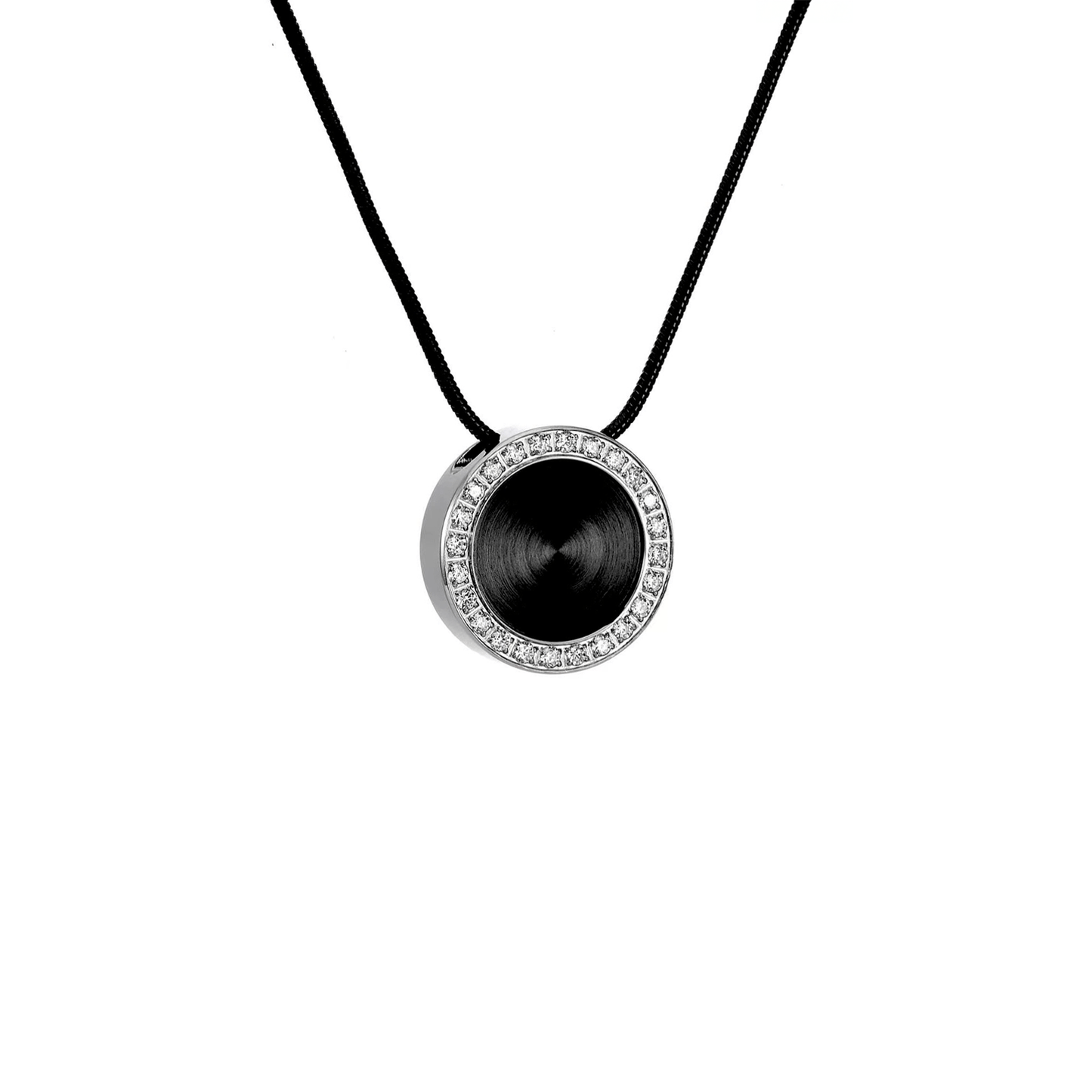 PT800WB B.Tiff Black Enamel Pavé 30 - Stone Halo Pendant - PBNJ FASHIONS