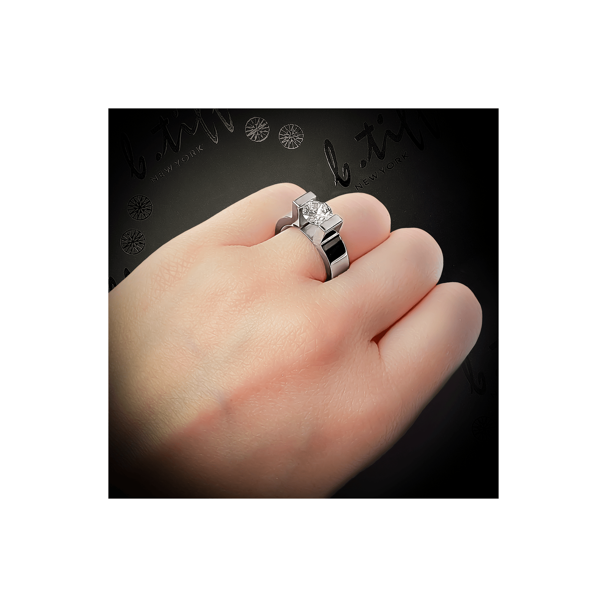 RG074MW B.Tiff Tension 1 ct Moissanite Round Solitaire Engagement Ring - PBNJ FASHIONS