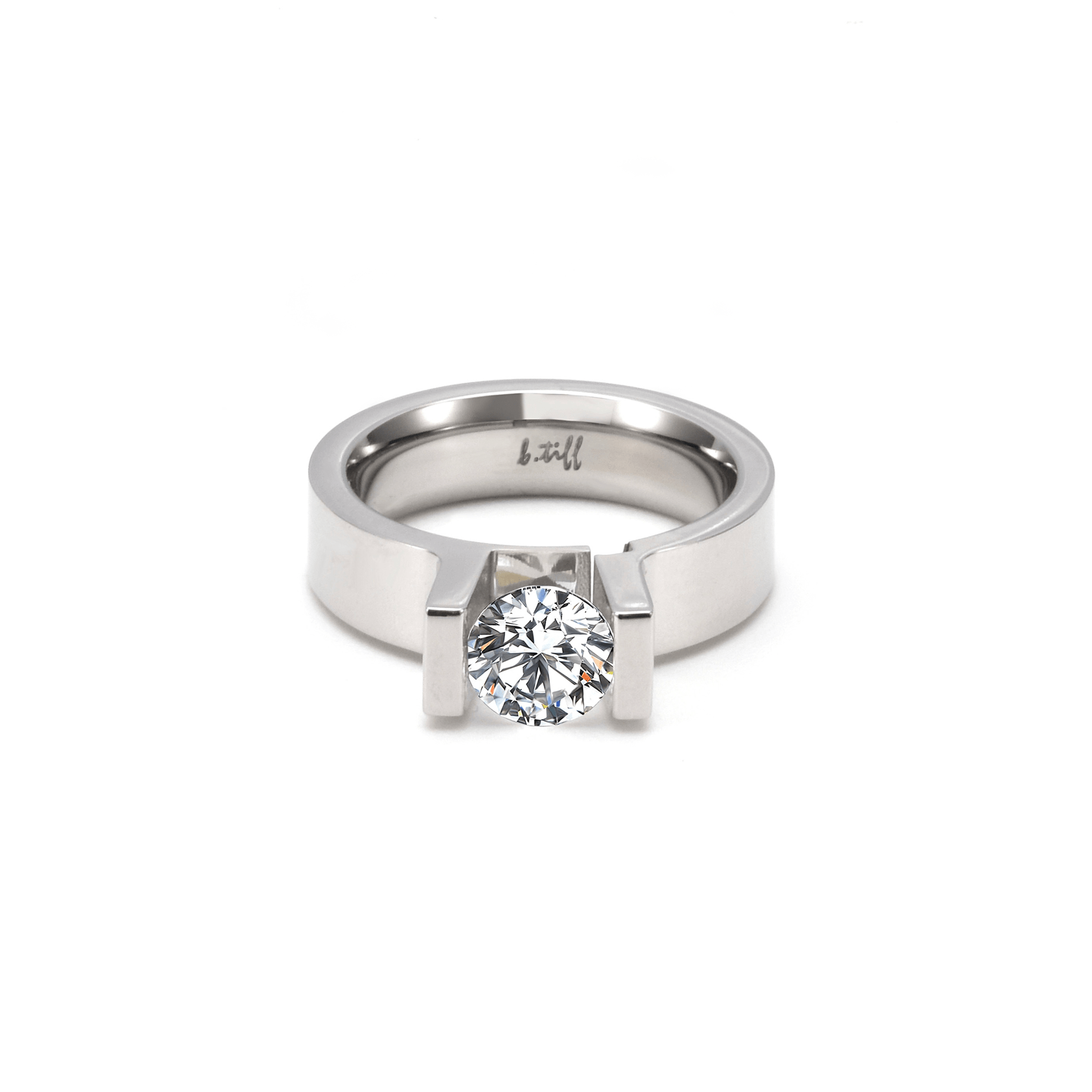 RG074MW B.Tiff Tension 1 ct Moissanite Round Solitaire Engagement Ring - PBNJ FASHIONS