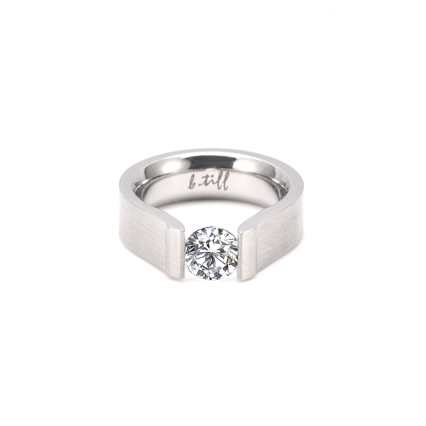 RG091W B.Tiff Tension 1 ct Round Solitaire Curved Edge Engagement Ring - PBNJ FASHIONS
