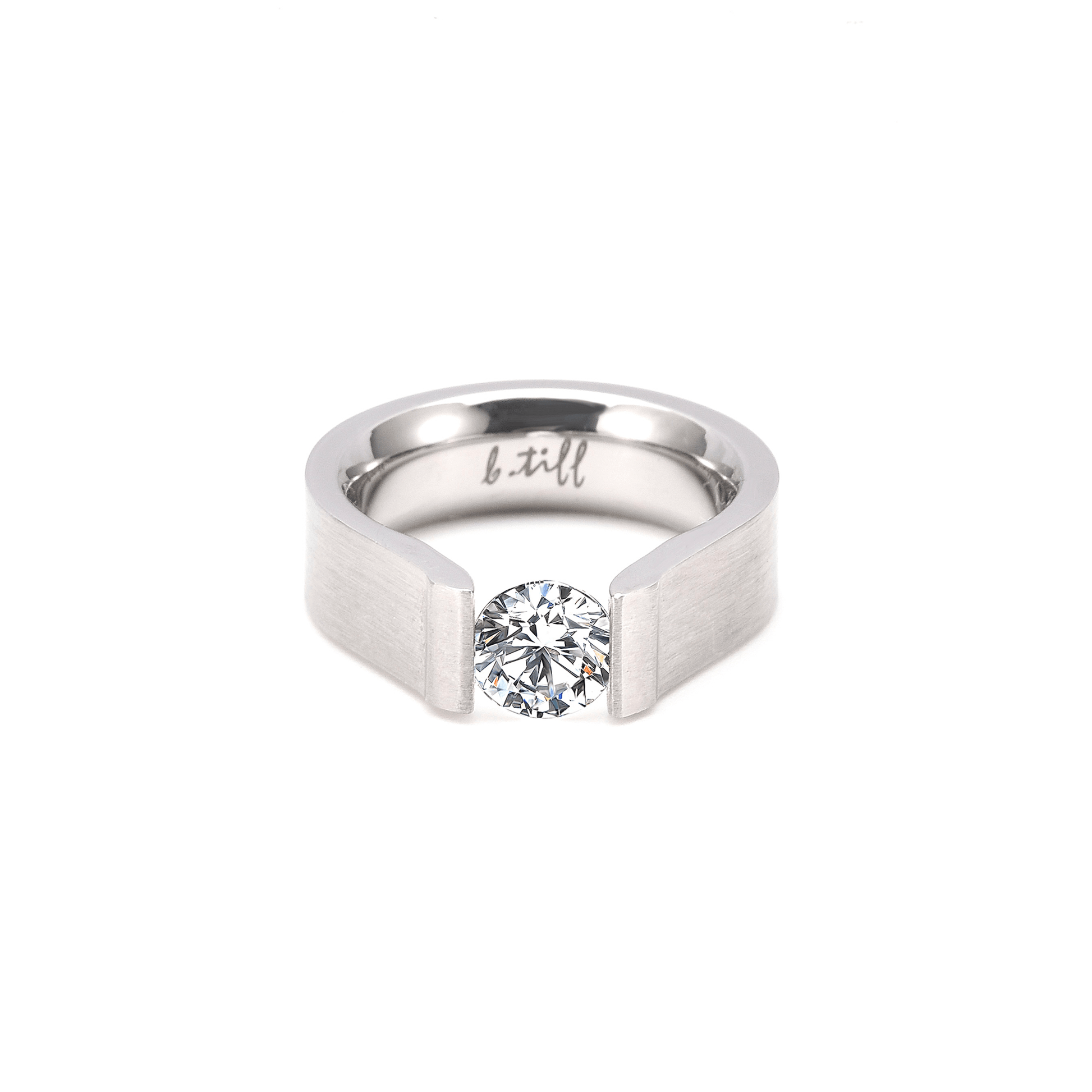 RG091W B.Tiff Tension 1 ct Round Solitaire Curved Edge Engagement Ring - PBNJ FASHIONS