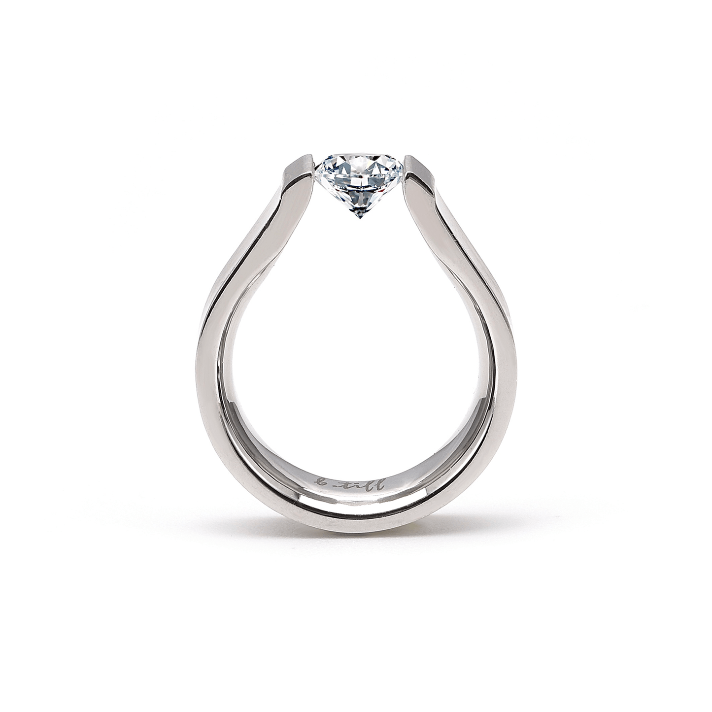 RG091W B.Tiff Tension 1 ct Round Solitaire Curved Edge Engagement Ring - PBNJ FASHIONS