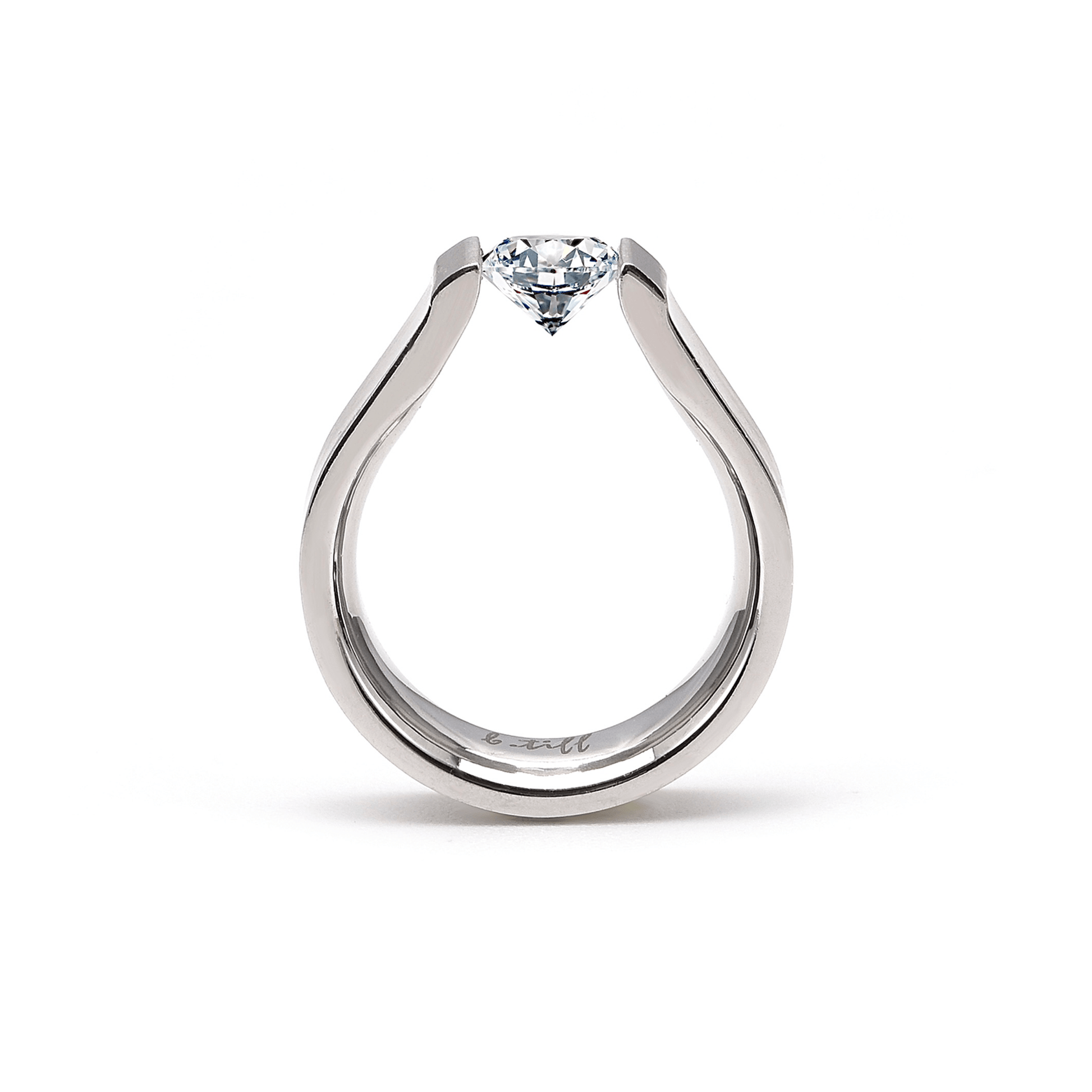 RG091W B.Tiff Tension 1 ct Round Solitaire Curved Edge Engagement Ring - PBNJ FASHIONS
