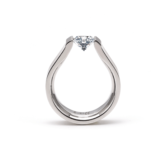 RG091W B.Tiff Tension 1 ct Round Solitaire Curved Edge Engagement Ring - PBNJ FASHIONS