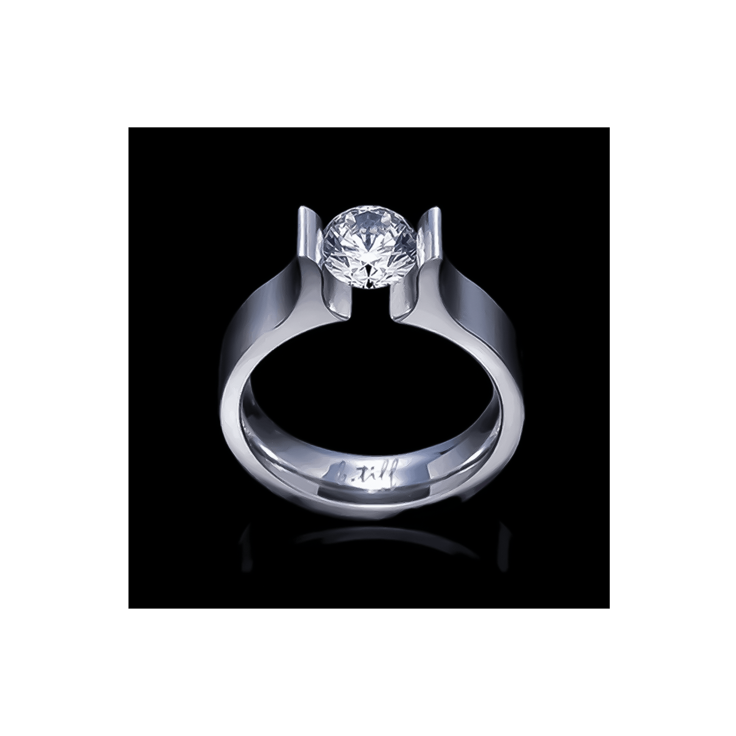 RG092W B.Tiff Tension 1 ct Round Solitaire Tall Edge Engagement Ring - PBNJ FASHIONS
