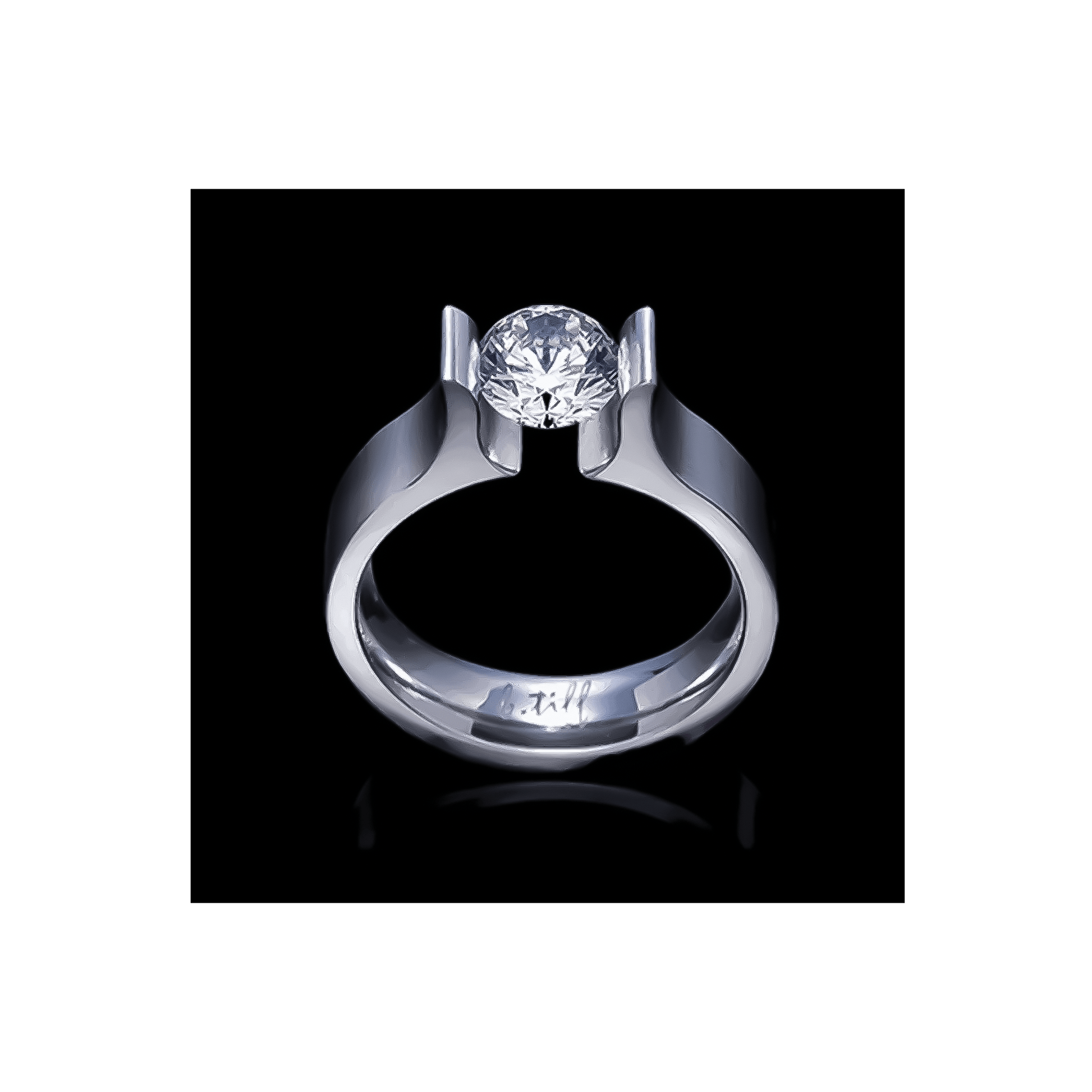 RG092W B.Tiff Tension 1 ct Round Solitaire Tall Edge Engagement Ring - PBNJ FASHIONS