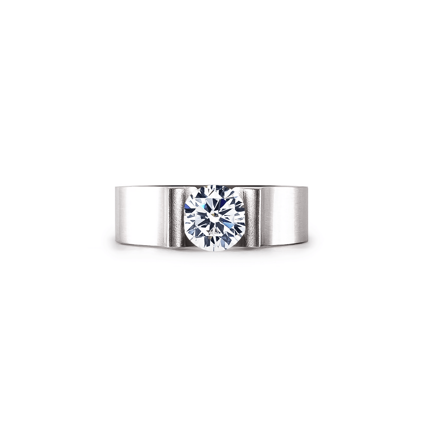 RG092W B.Tiff Tension 1 ct Round Solitaire Tall Edge Engagement Ring - PBNJ FASHIONS