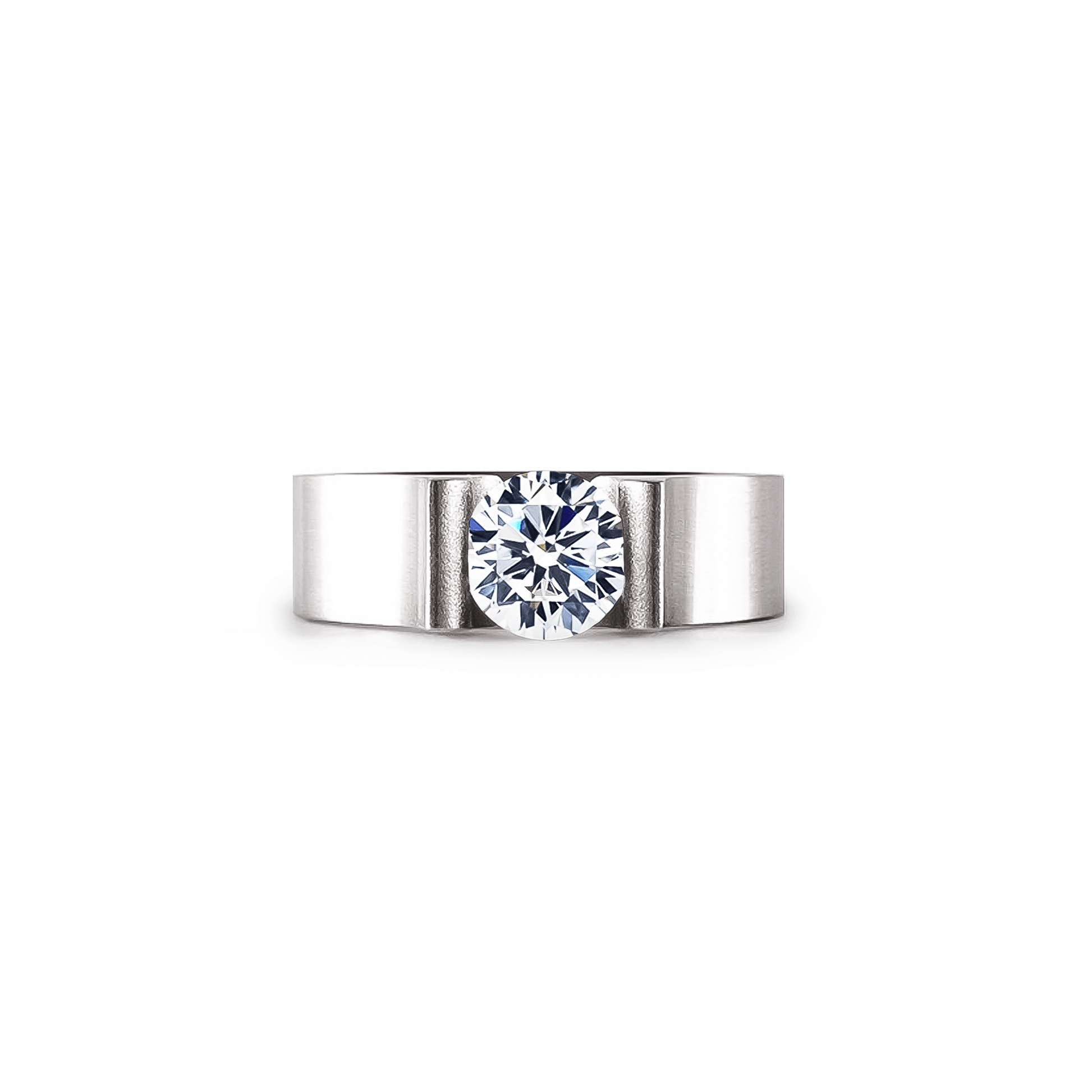 RG092W B.Tiff Tension 1 ct Round Solitaire Tall Edge Engagement Ring - PBNJ FASHIONS
