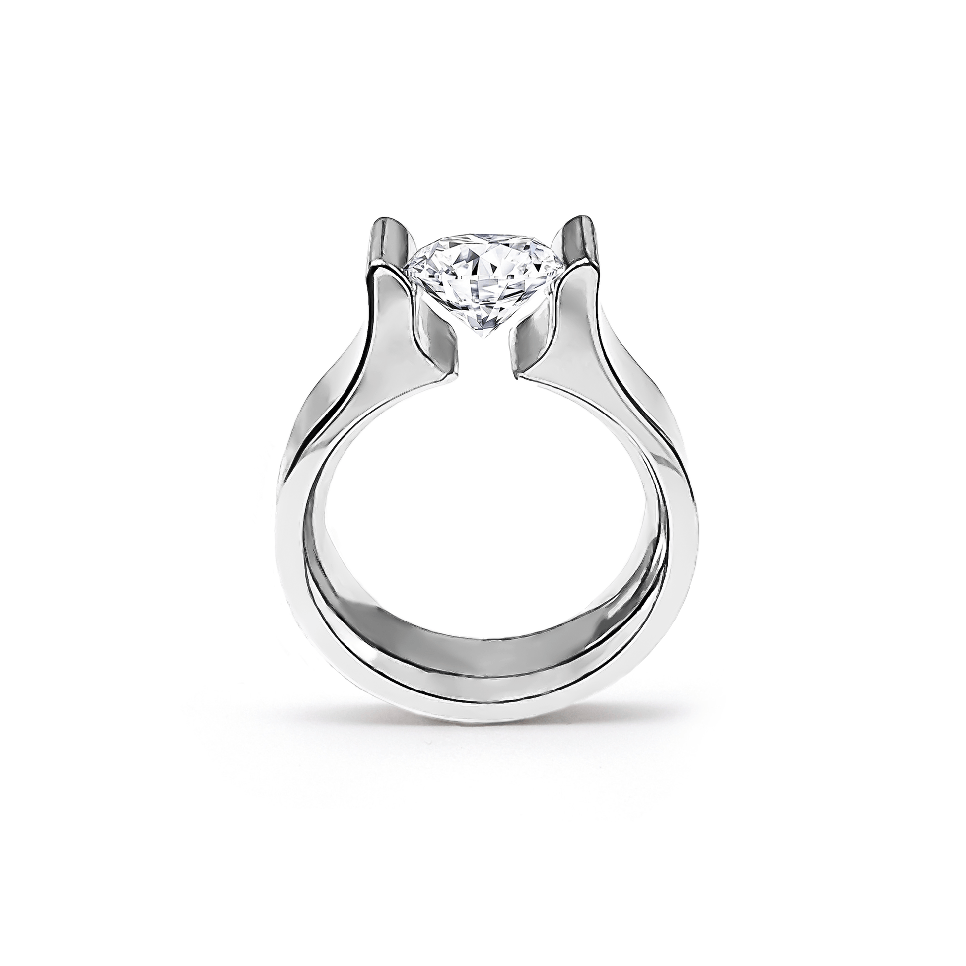RG092W B.Tiff Tension 1 ct Round Solitaire Tall Edge Engagement Ring - PBNJ FASHIONS