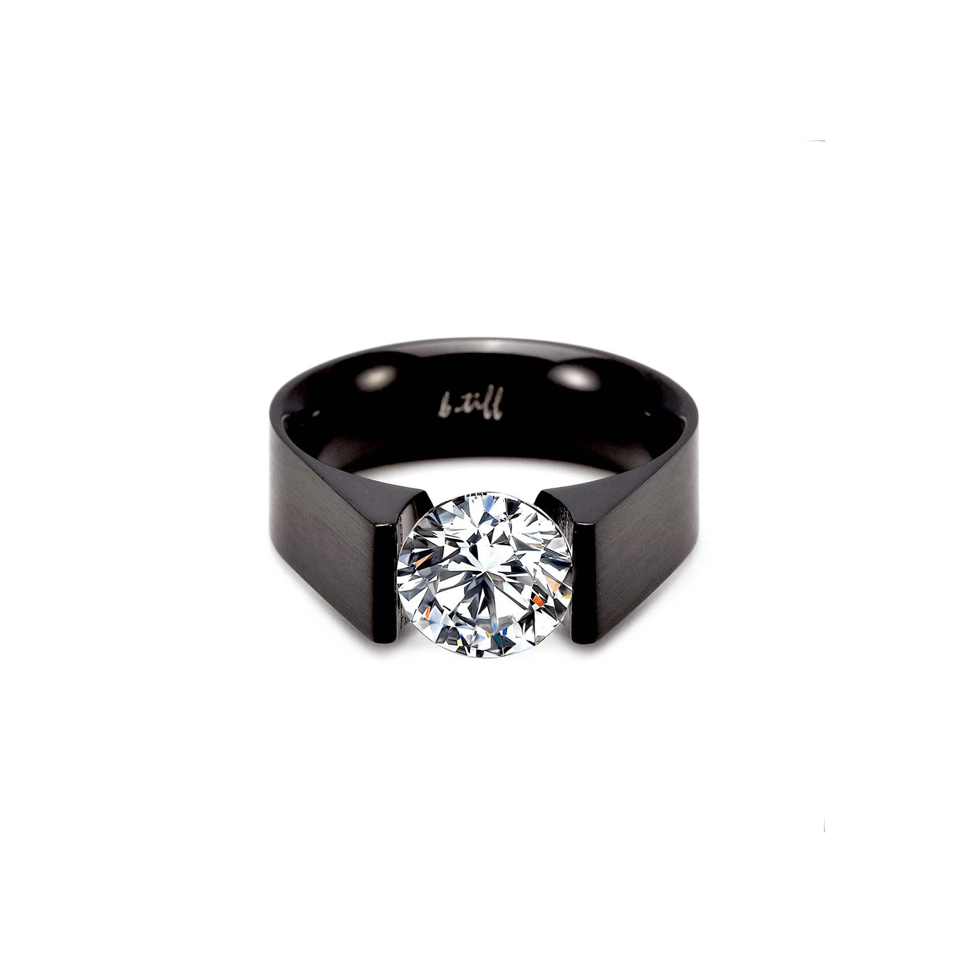 RG093MB B.Tiff 2 ct Moissanite Round Black Solitaire Engagement Ring - PBNJ FASHIONS