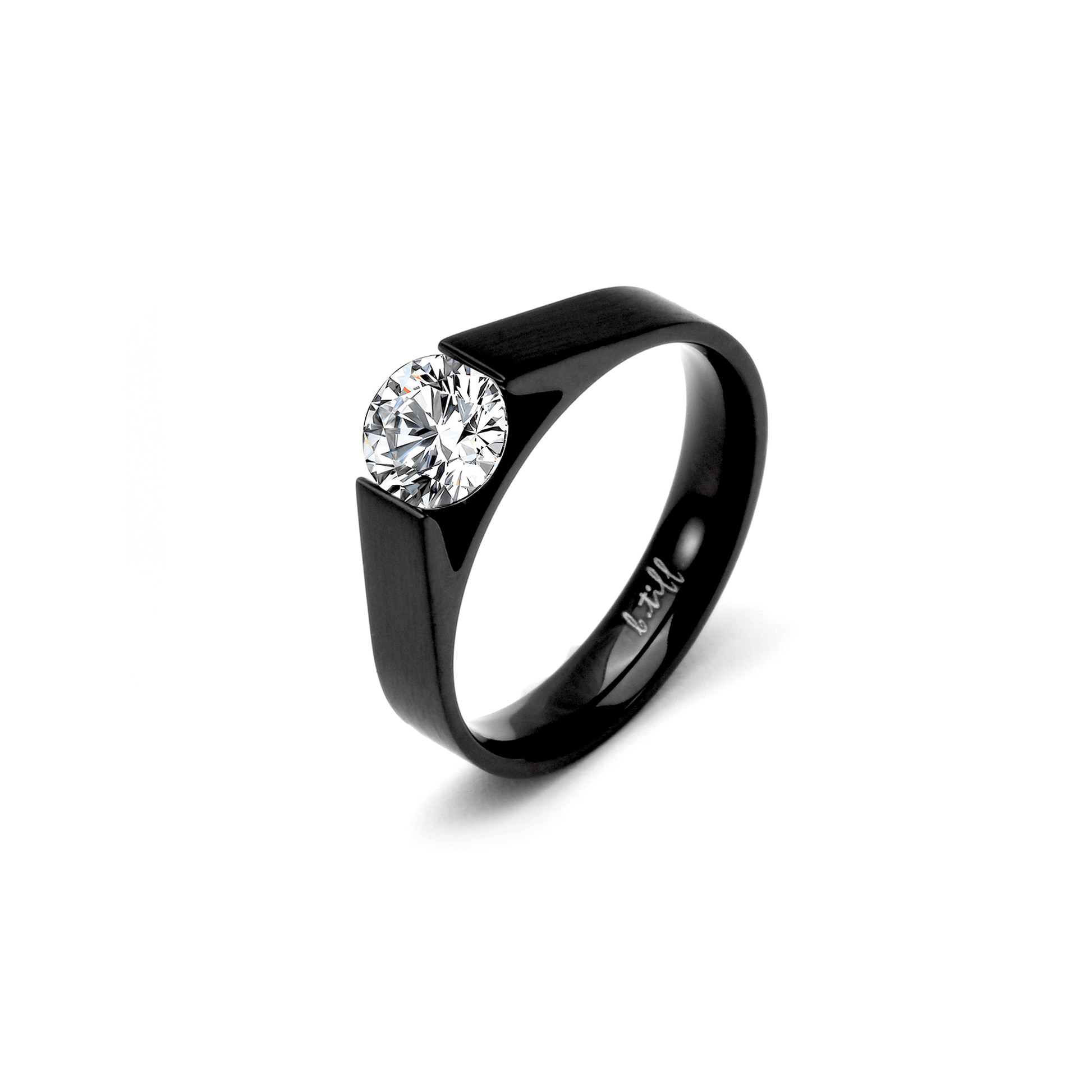 RG096B B.Tiff Tension Black .75 ct Round Solitaire Engagement Ring - PBNJ FASHIONS