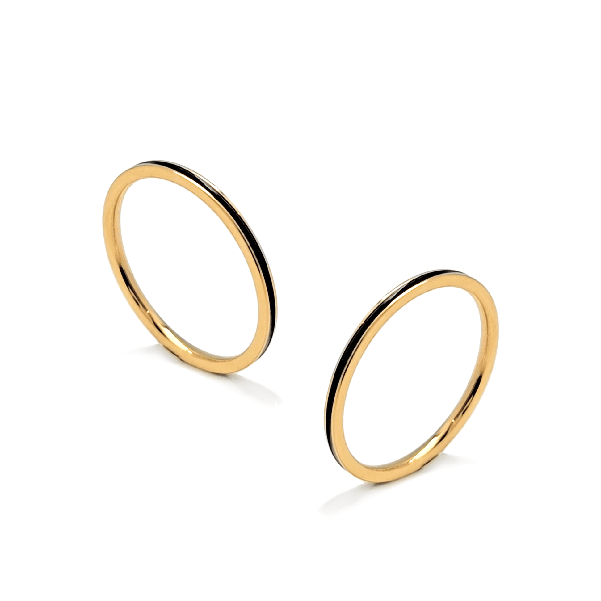 RG100GB B.Tiff "The Hamptons" Black Enamel Gold Ring 2 - Pack [Thin Band] - PBNJ FASHIONS