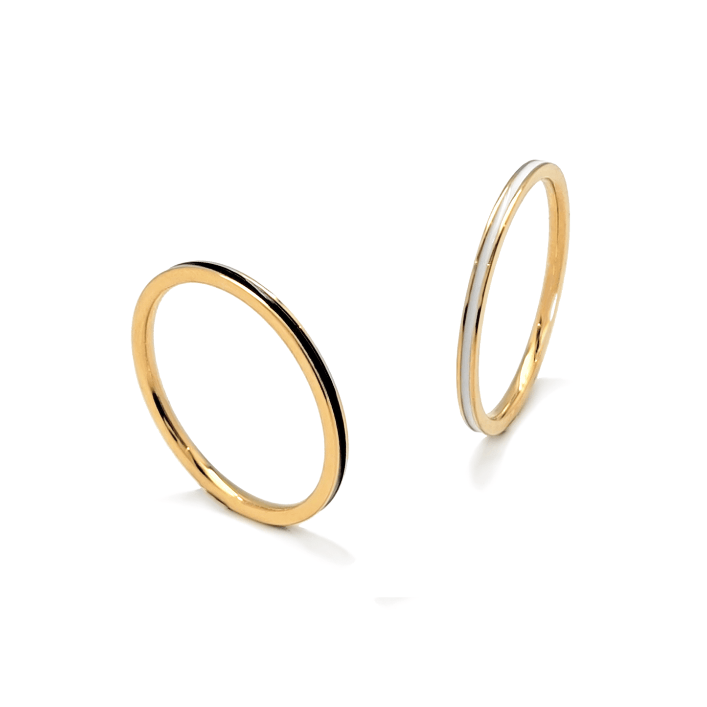 RG100GB B.Tiff "The Hamptons" Black Enamel Gold Ring 2 - Pack [Thin Band] - PBNJ FASHIONS
