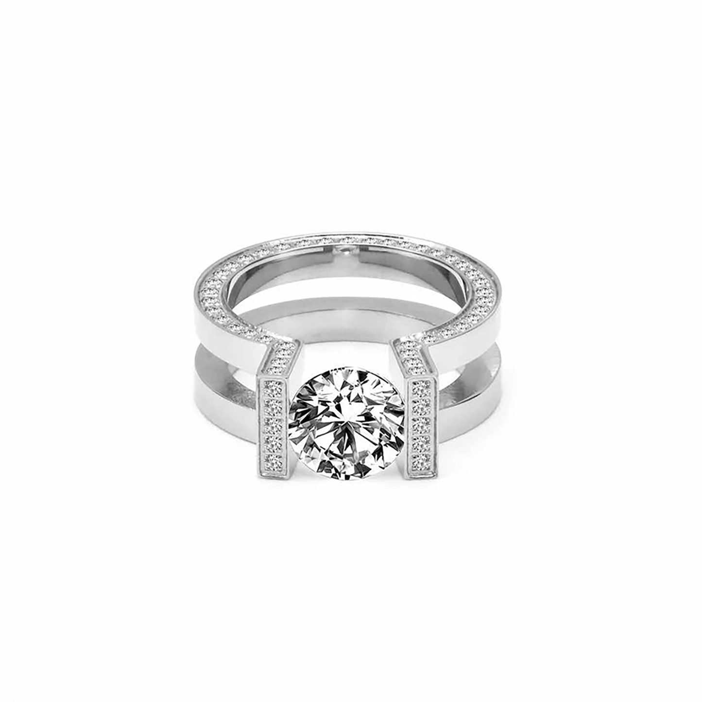 RG108MW B.Tiff 2 ct Moissanite Round Solitaire Interlocking Engagement Ring - PBNJ FASHIONS