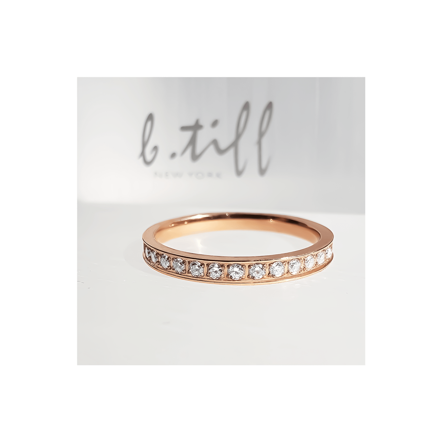 RG111RG B.Tiff Rose Gold Stacking .01 ct Eternity Ring [Thin Band] - PBNJ FASHIONS