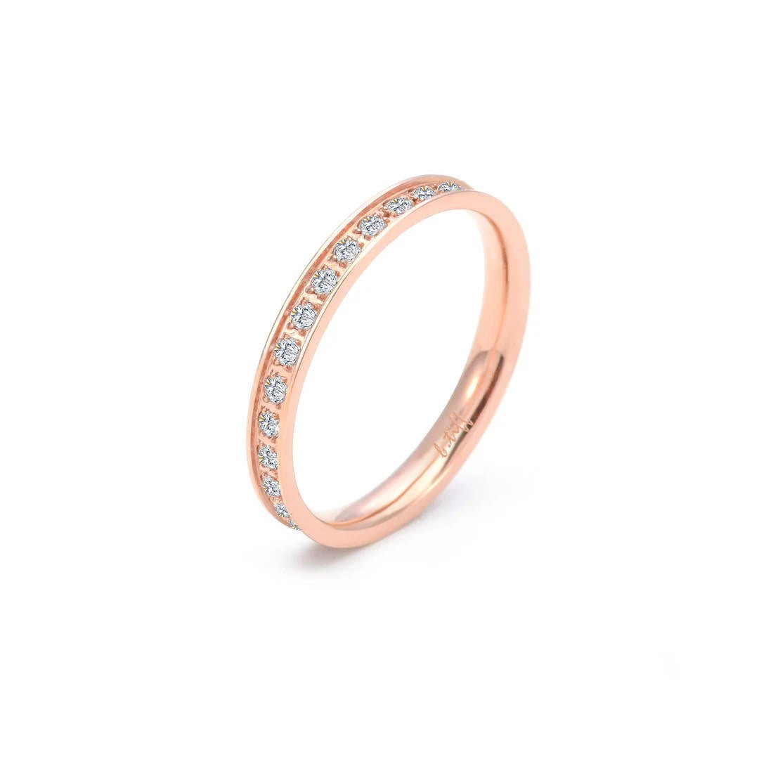 RG111RG B.Tiff Rose Gold Stacking .01 ct Eternity Ring [Thin Band] - PBNJ FASHIONS
