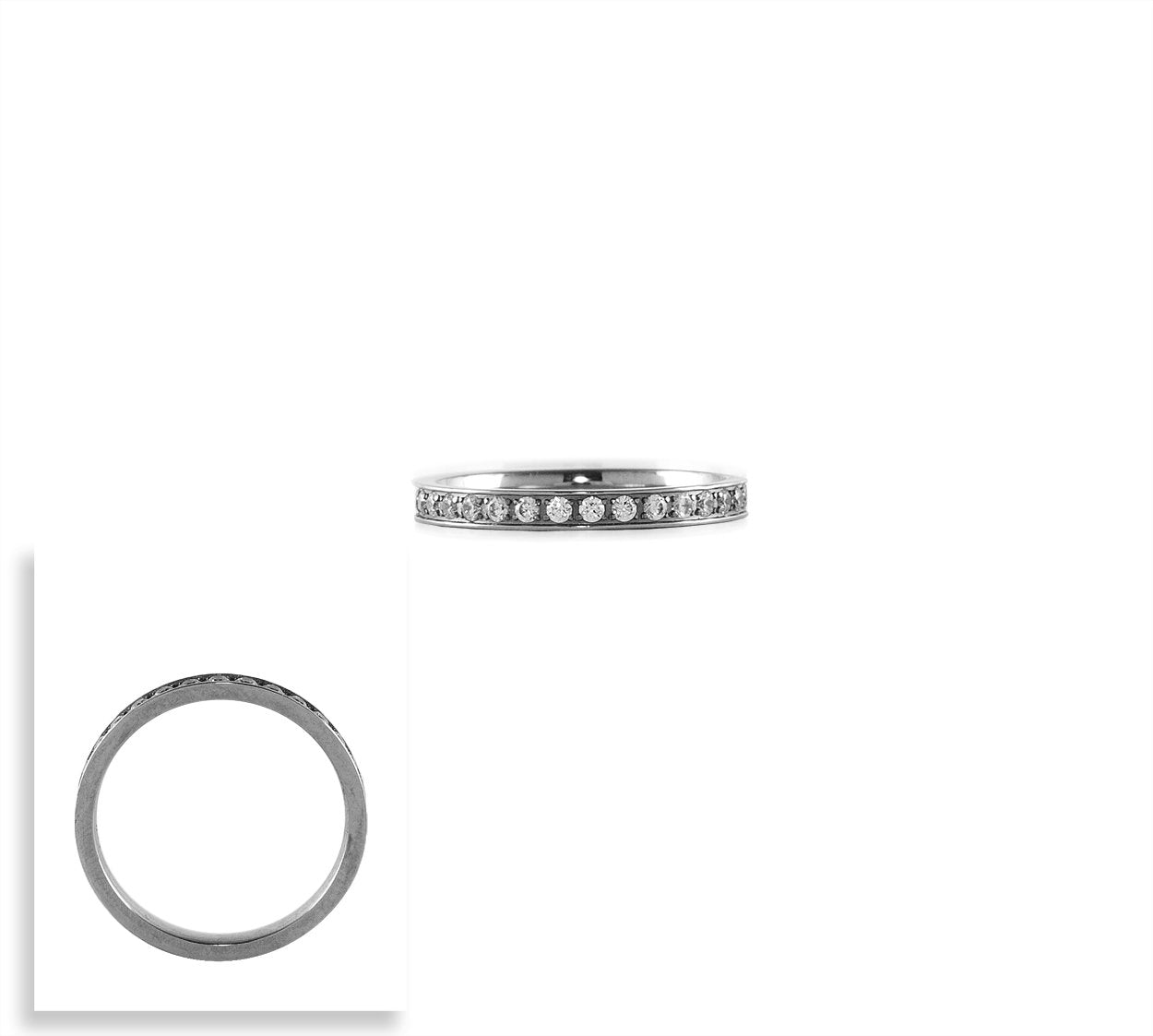 B.Tiff Aŭreolo 2 ct Round Halo Engagement Ring & Eternity Band Set - PBNJ FASHIONS