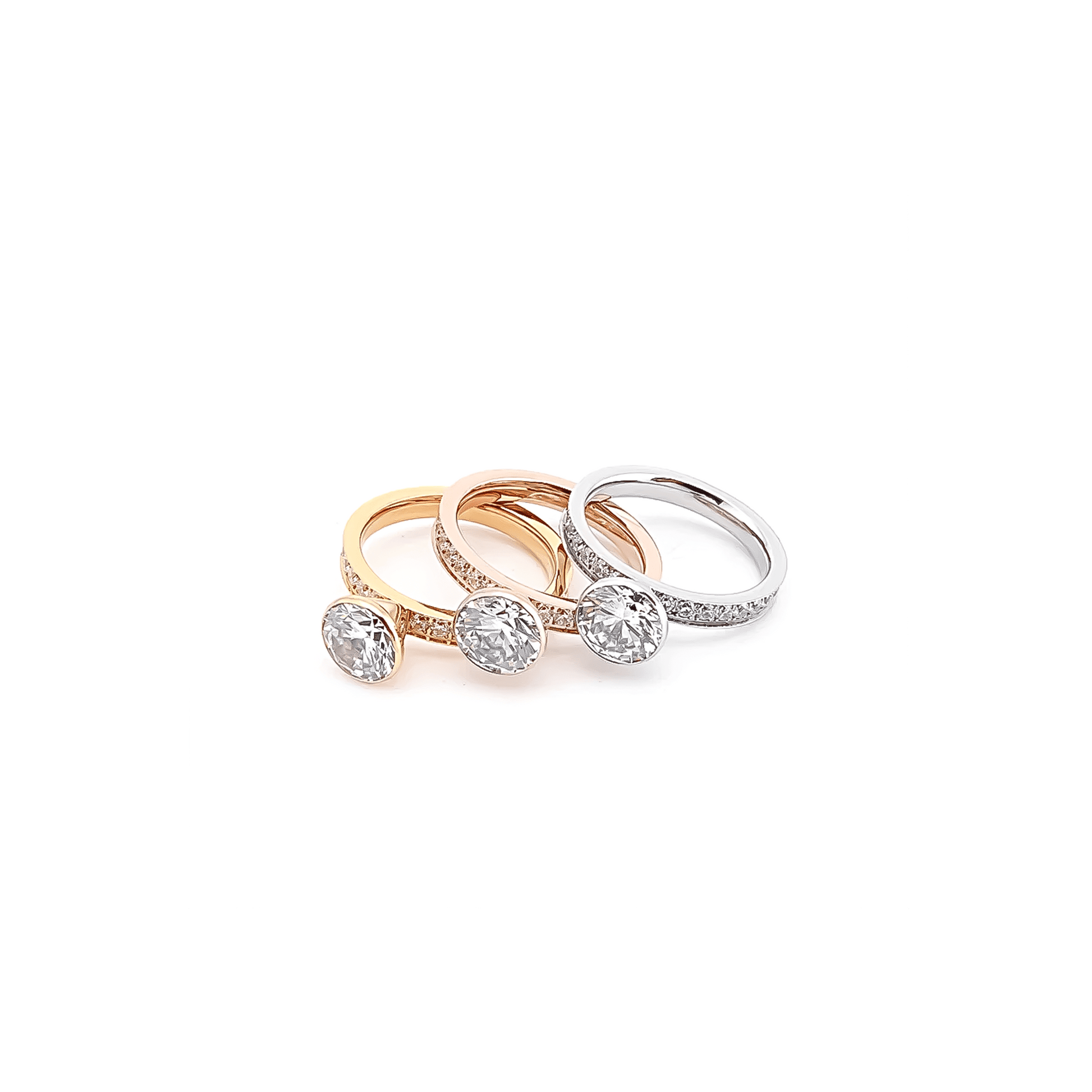 RG112G B.Tiff Gold 2 ct Solitaire Pave Engagement Ring [Thin Band] - PBNJ FASHIONS