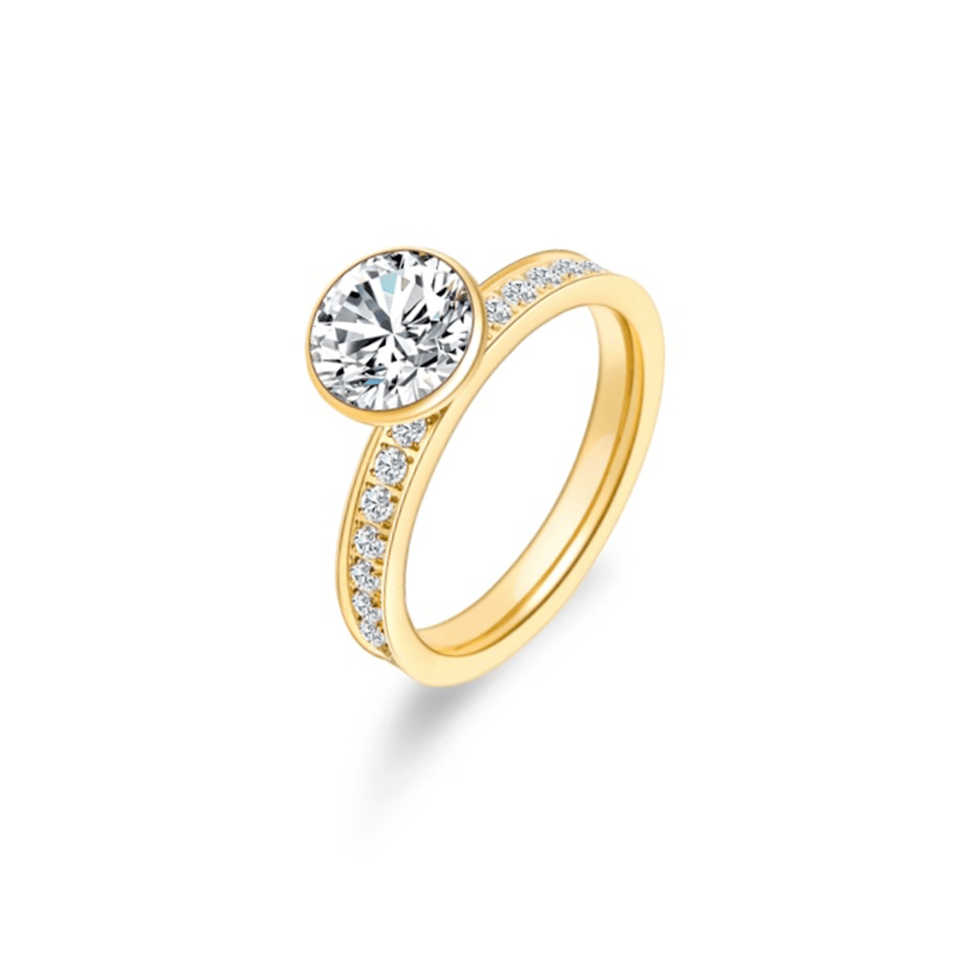 RG112G B.Tiff Gold 2 ct Solitaire Pave Engagement Ring [Thin Band] - PBNJ FASHIONS