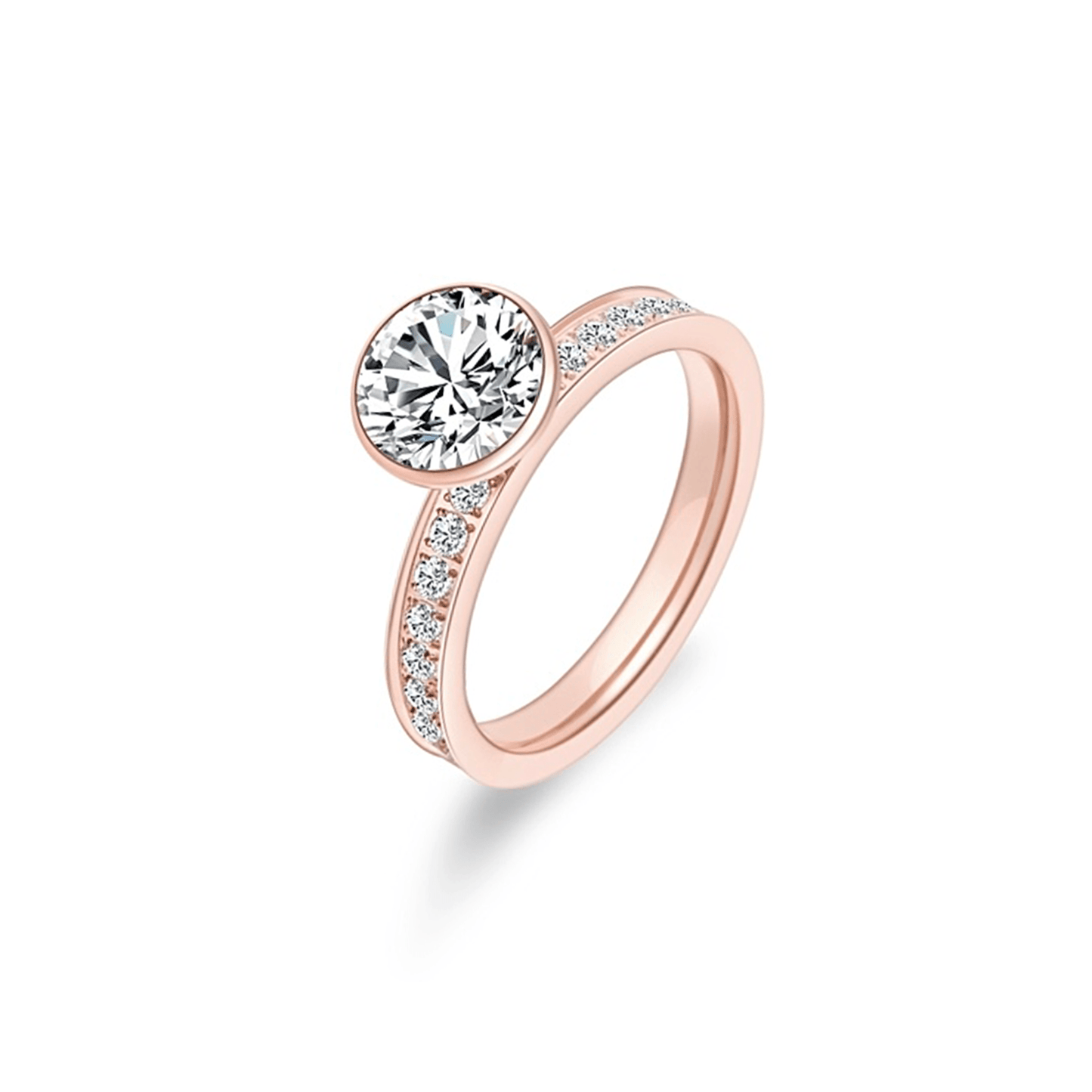 RG112RG B.Tiff Rose Gold 2 ct Solitaire Pave Engagement Ring [Thin Band] - PBNJ FASHIONS
