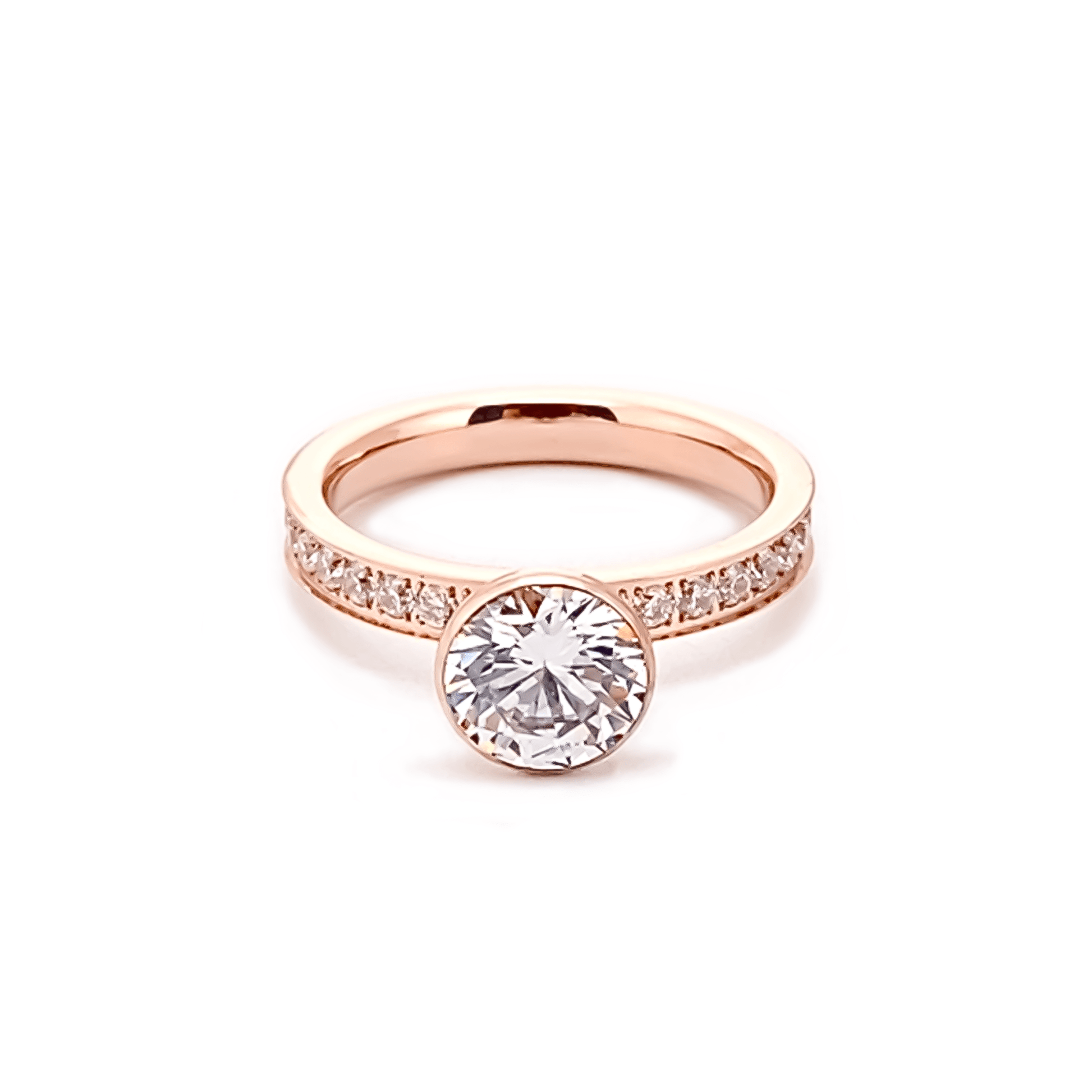 RG112RG B.Tiff Rose Gold 2 ct Solitaire Pave Engagement Ring [Thin Band] - PBNJ FASHIONS
