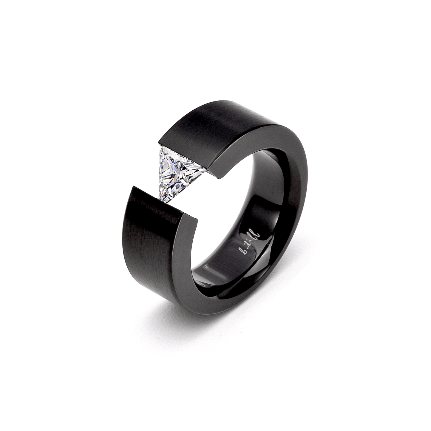 RG113B B.Tiff Black 1 ct Trillion Cut Solitaire Ring [Wide Band] - PBNJ FASHIONS