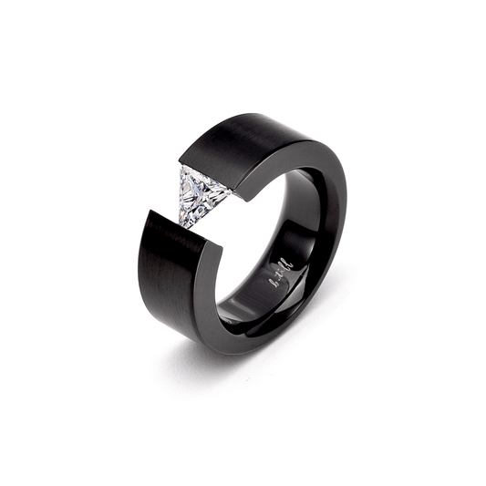 RG113B B.Tiff Black 1 ct Trillion Cut Solitaire Ring [Wide Band] - PBNJ FASHIONS