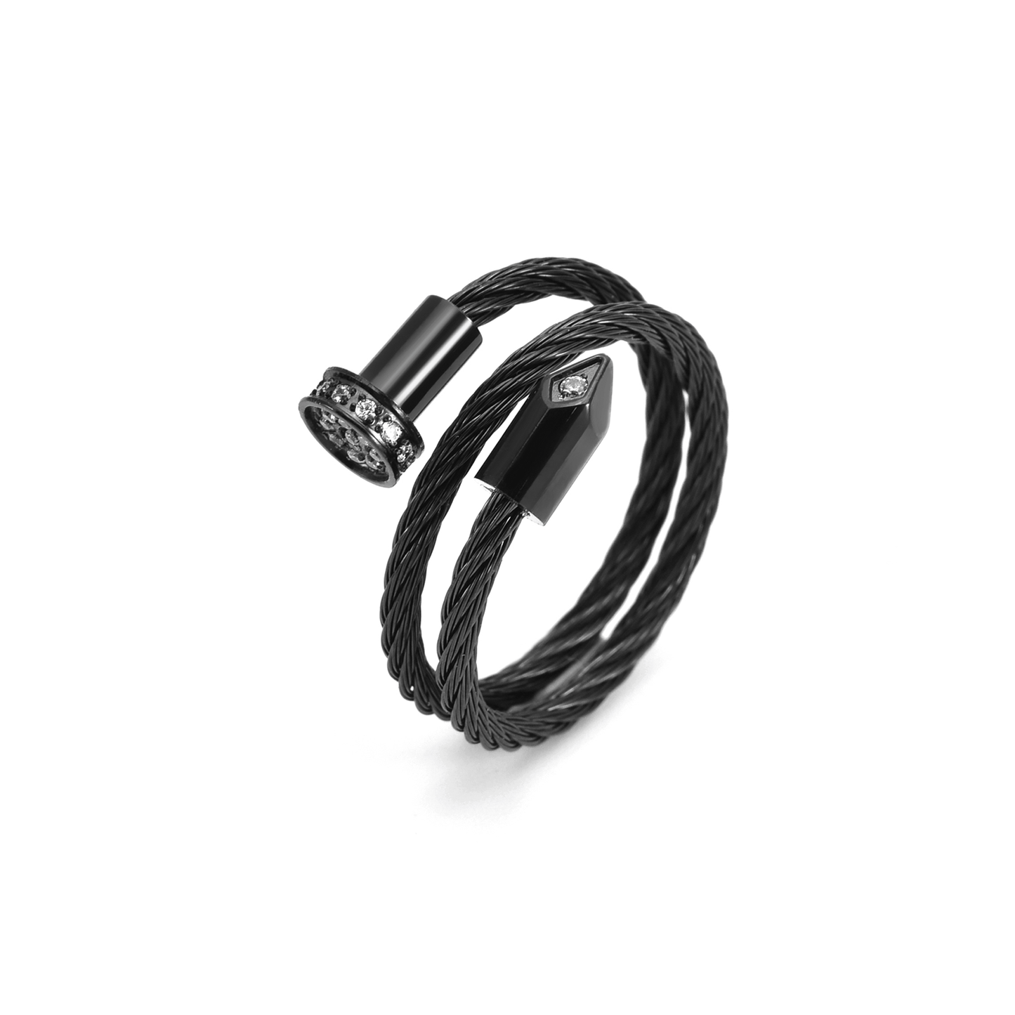 RG115B B.Tiff Black Pavé Pointe Cable Adjustable Ring - PBNJ FASHIONS