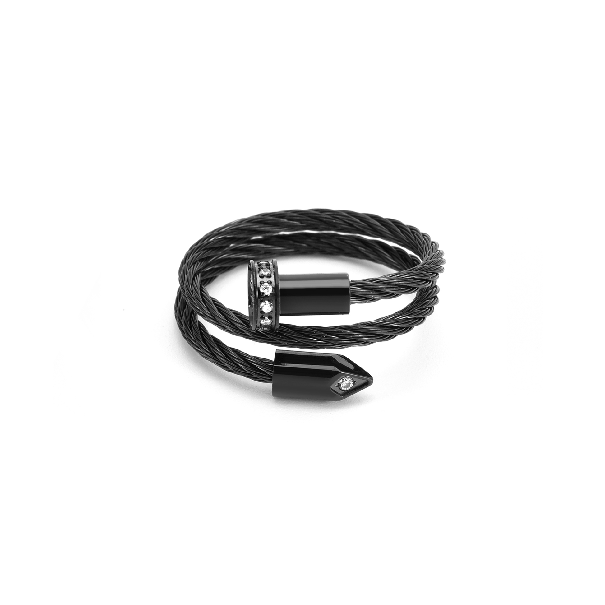 RG115B B.Tiff Black Pavé Pointe Cable Adjustable Ring - PBNJ FASHIONS