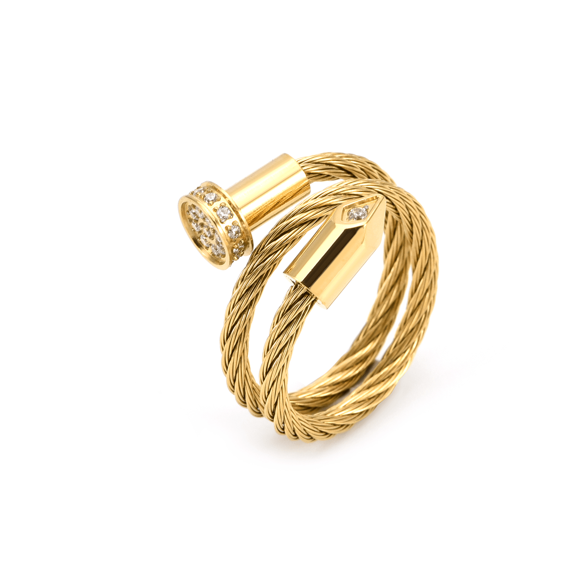 RG115G B.Tiff Gold Pavé Pointe Cable Adjustable Ring - PBNJ FASHIONS