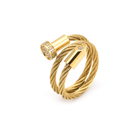 RG115G B.Tiff Gold Pavé Pointe Cable Adjustable Ring - PBNJ FASHIONS