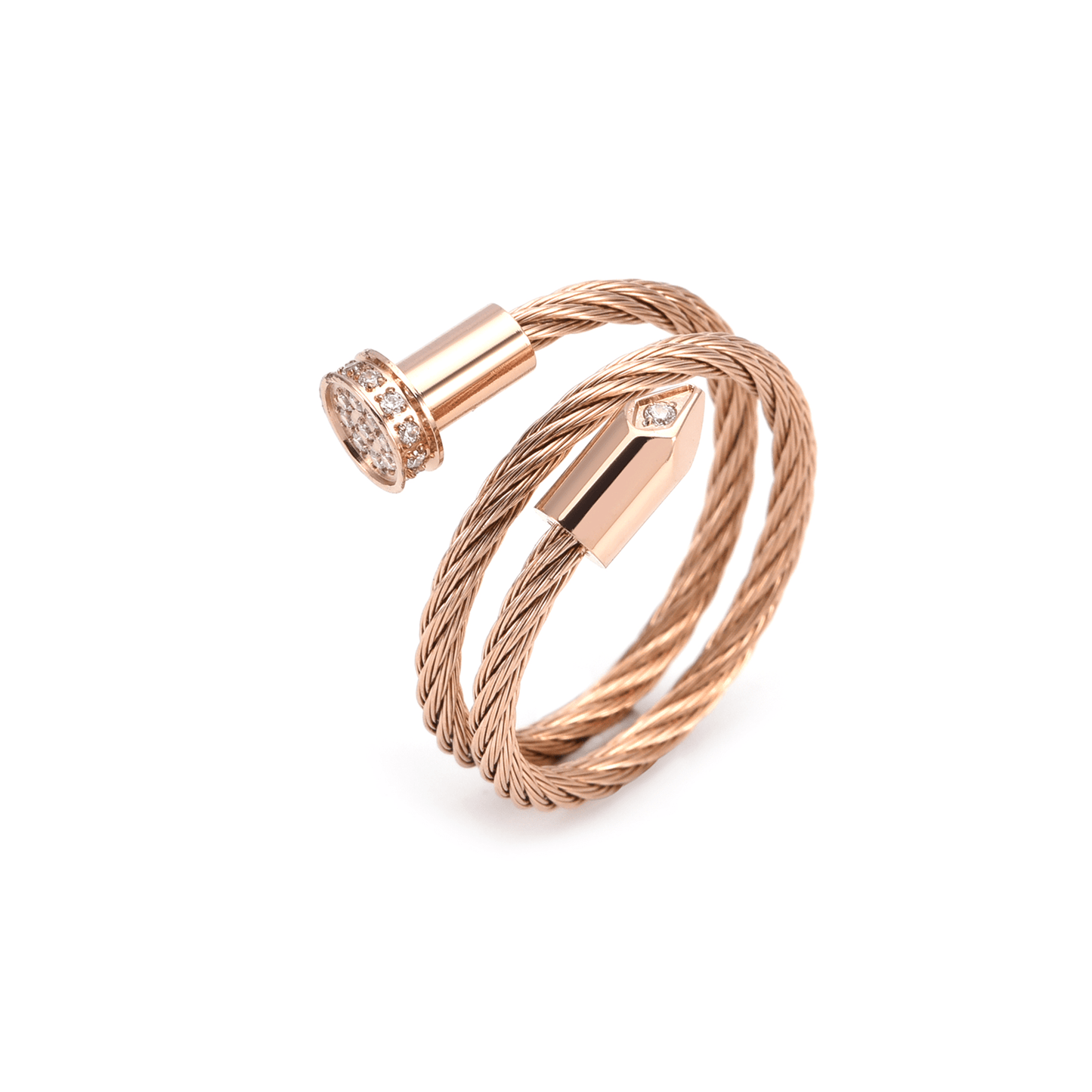 RG115RG B.Tiff Rose Gold Pavé Pointe Cable Adjustable Ring - PBNJ FASHIONS