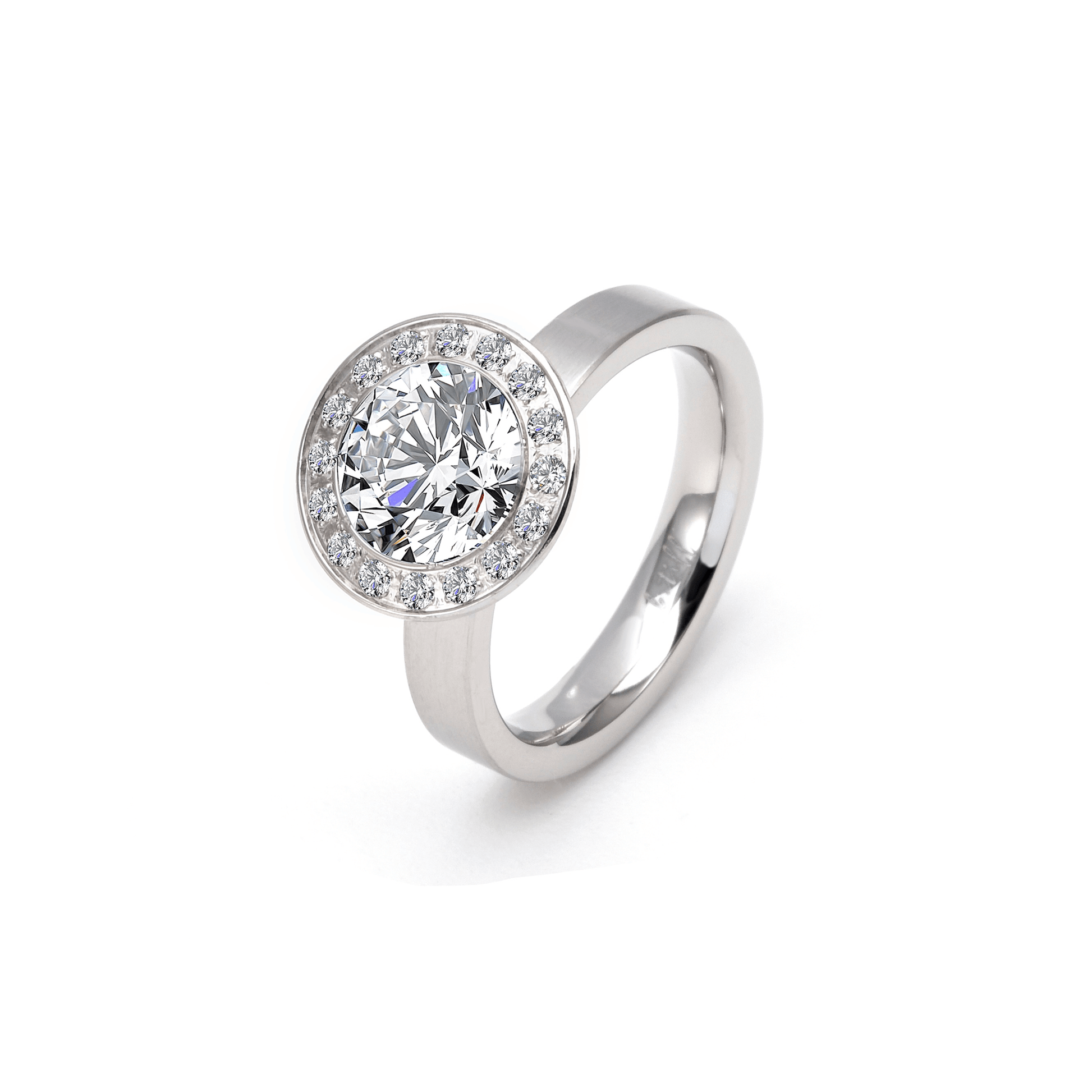 RG125W B.Tiff Aŭreolo 2 ct Round Halo Engagement Ring [Thin Band] - PBNJ FASHIONS