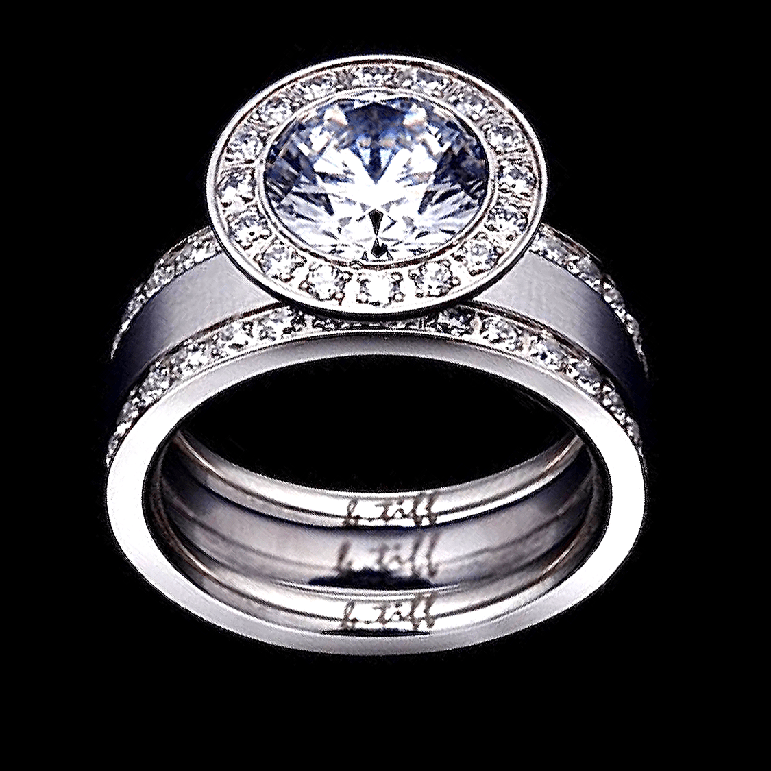 B.Tiff Aŭreolo 2 ct Round Halo Engagement Ring & Eternity Band Set - PBNJ FASHIONS