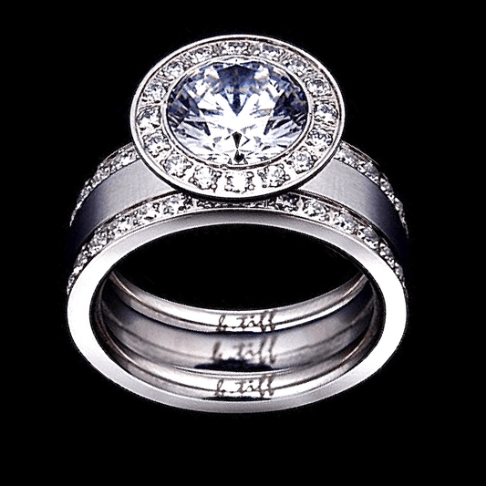B.Tiff Aŭreolo 2 ct Round Halo Engagement Ring & Eternity Band Set - PBNJ FASHIONS