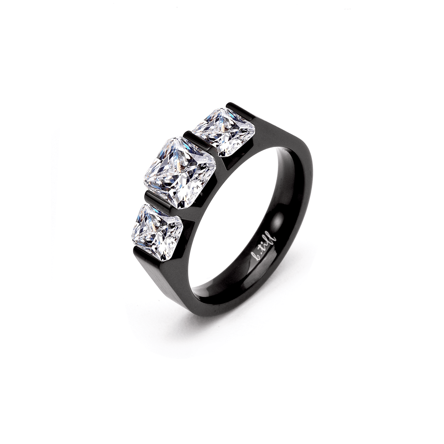 RG203B B.Tiff Black 3 - Stone Cushion Cut Engagement Ring - PBNJ FASHIONS