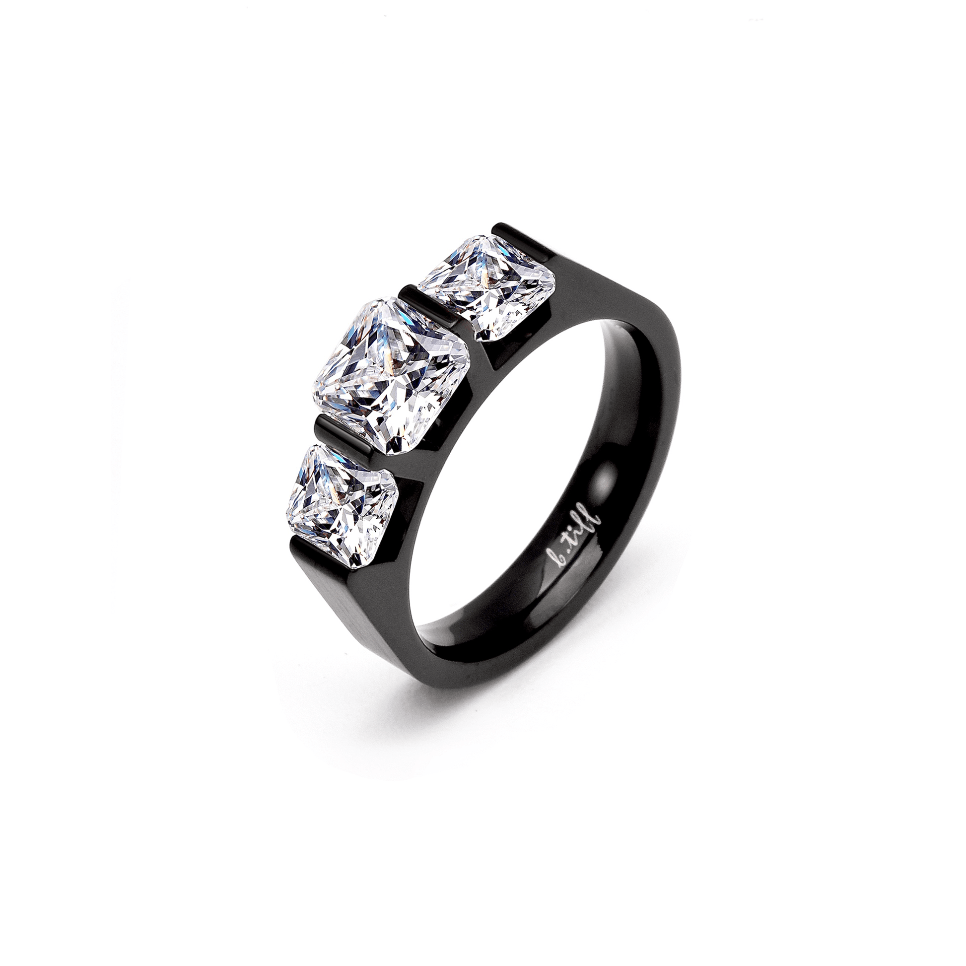 RG203B B.Tiff Black 3 - Stone Cushion Cut Engagement Ring - PBNJ FASHIONS