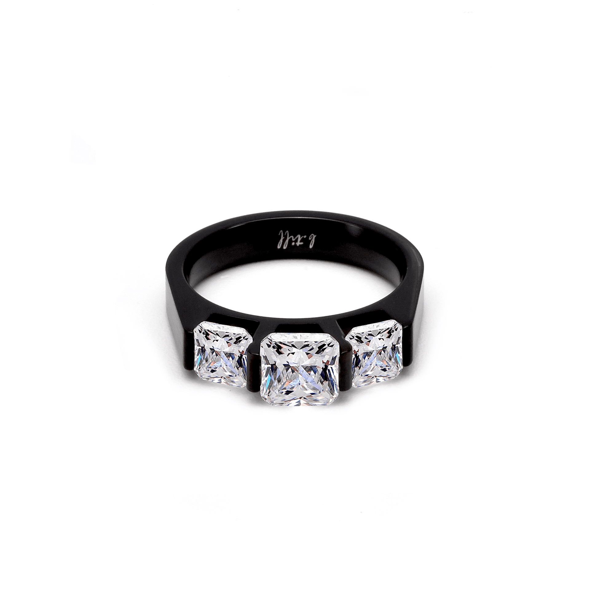 RG203B B.Tiff Black 3 - Stone Cushion Cut Engagement Ring - PBNJ FASHIONS