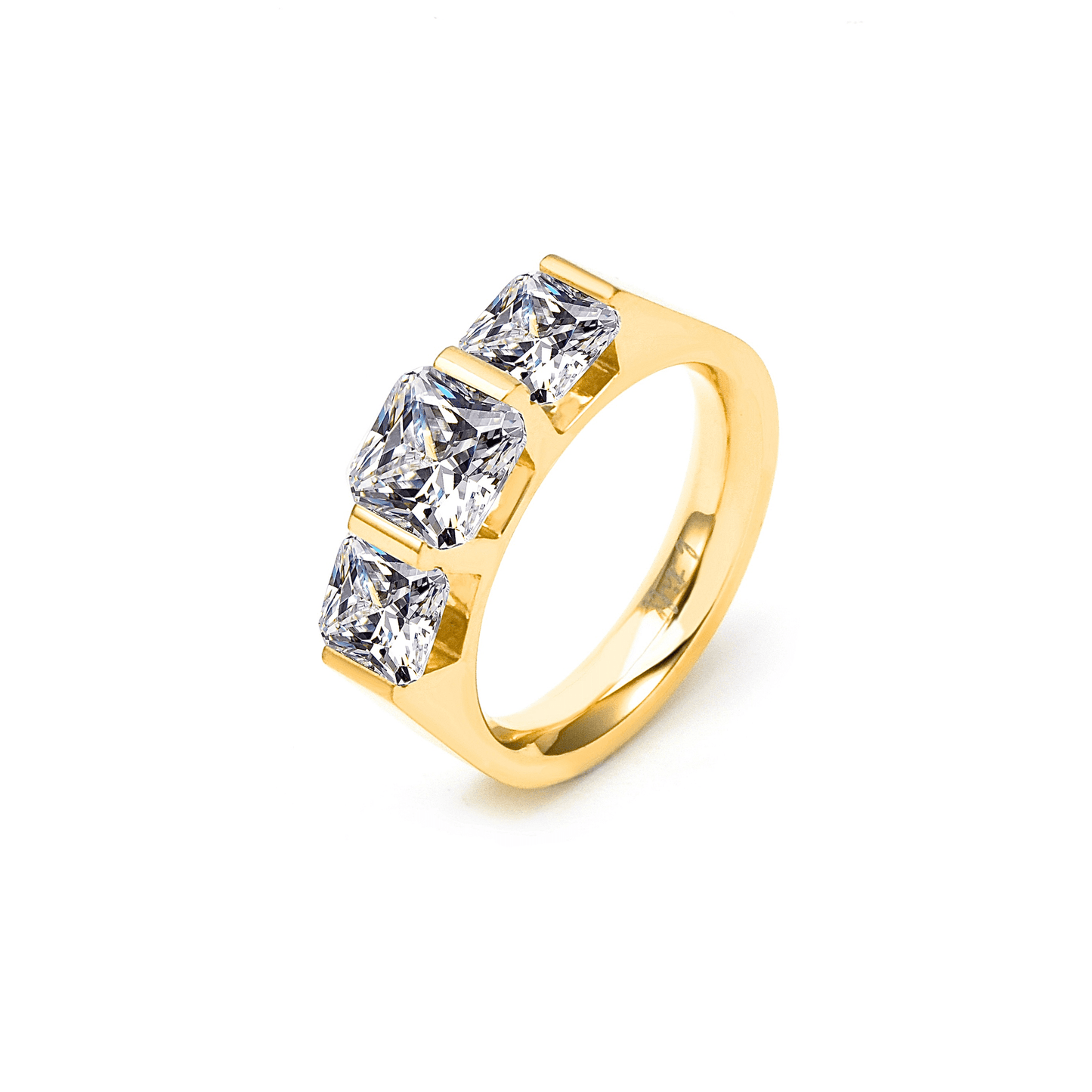 RG203G B.Tiff 18K Gold Plated 3 - Stone Cushion Cut Engagement Ring - PBNJ FASHIONS