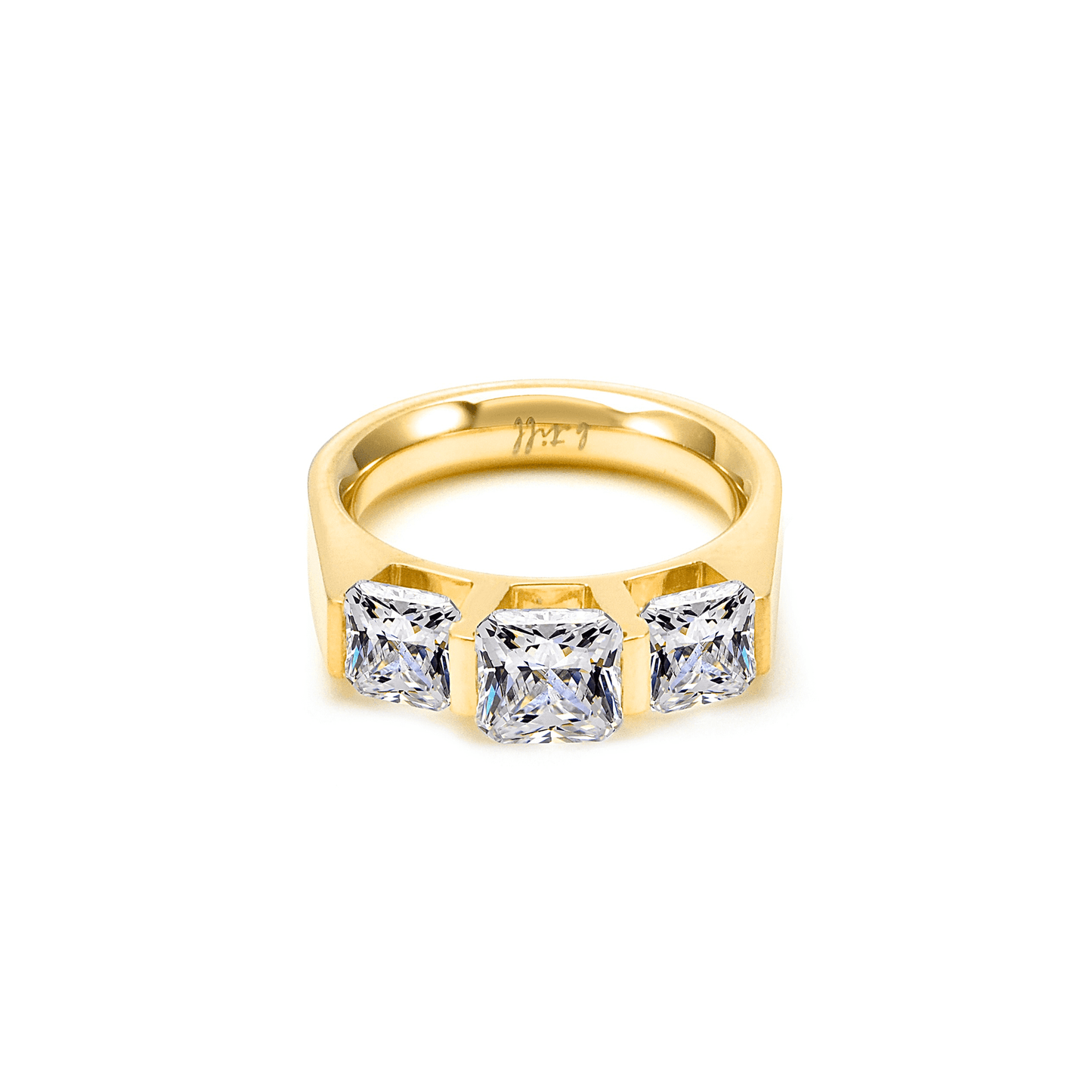 RG203G B.Tiff 18K Gold Plated 3 - Stone Cushion Cut Engagement Ring - PBNJ FASHIONS