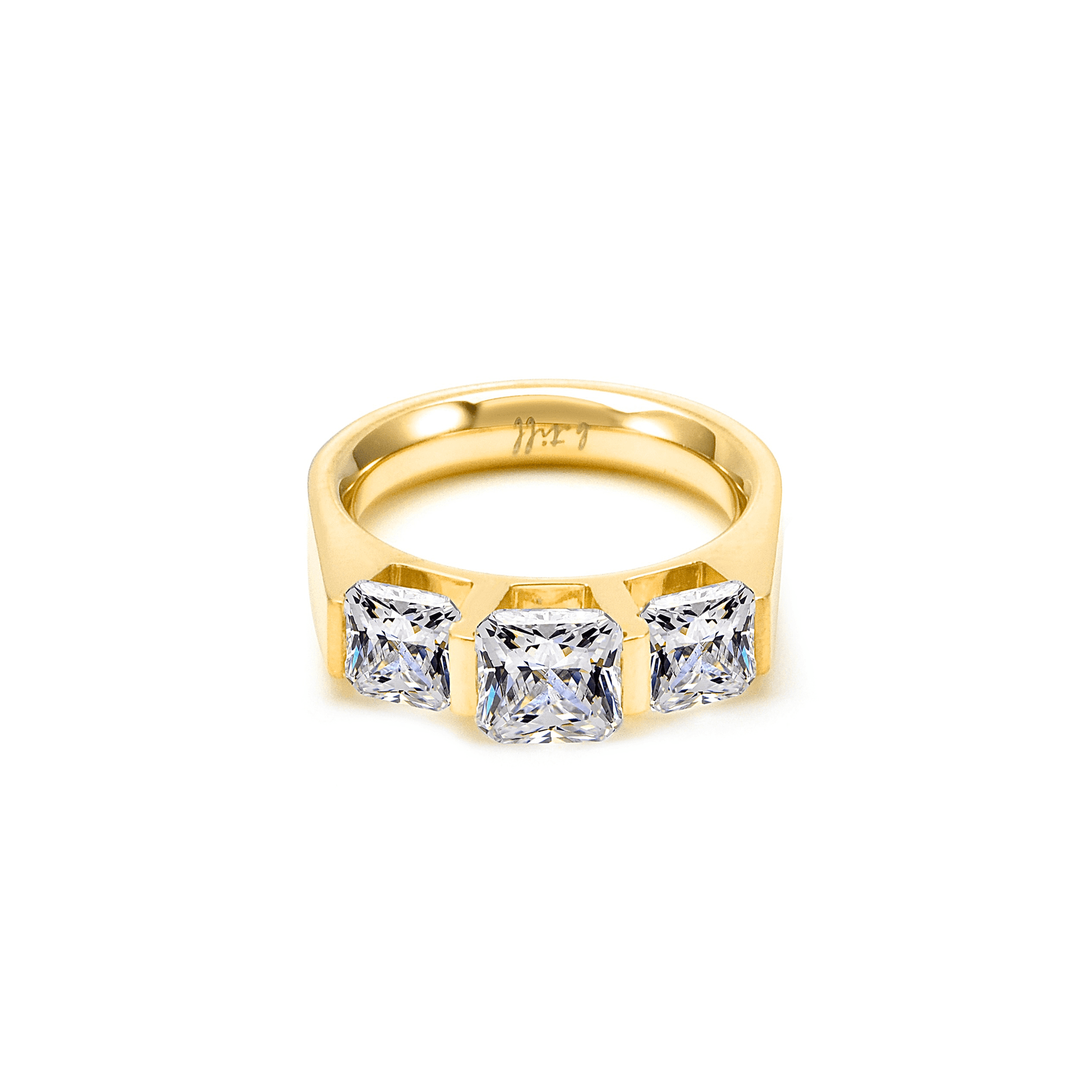 RG203G B.Tiff 18K Gold Plated 3 - Stone Cushion Cut Engagement Ring - PBNJ FASHIONS
