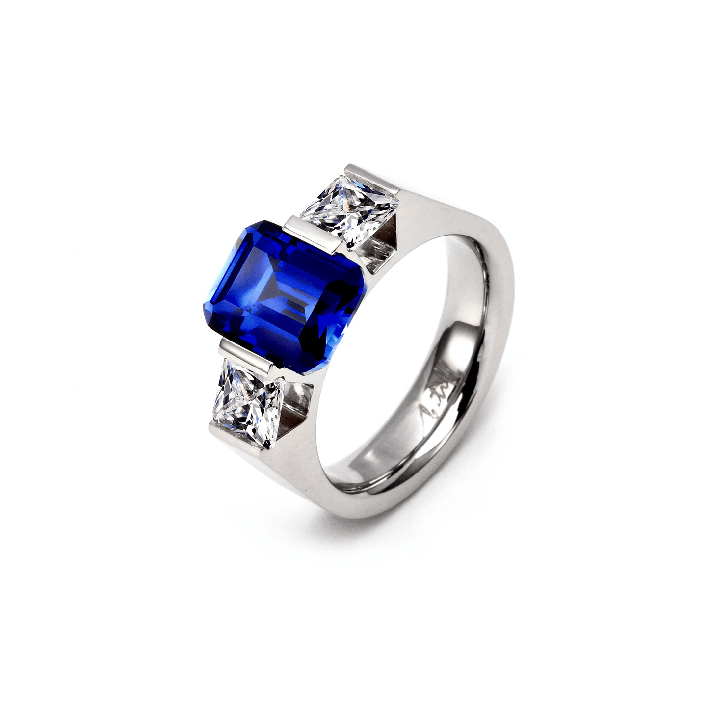 RG208BL B.Tiff 3 - Stone 3 ct Blue Emerald Cut Engagement Ring - PBNJ FASHIONS